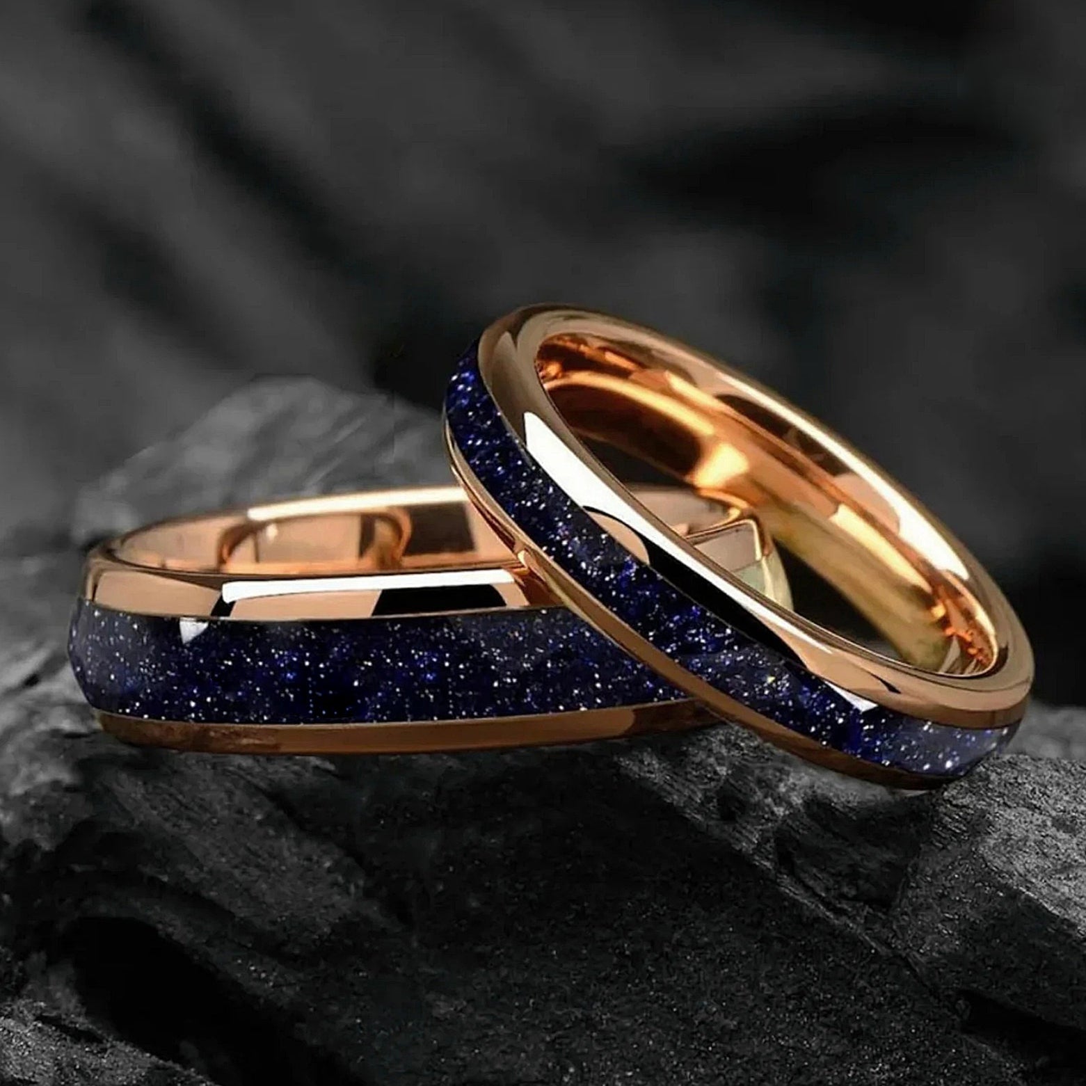 His and Hers Couple Promise Ring Set Galaxy Design Main View