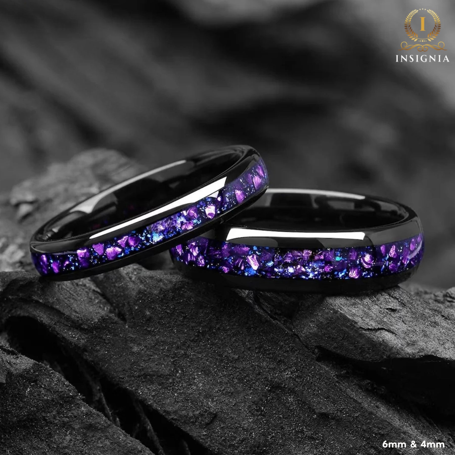 His and Hers Galaxy Matching Rings with Alexandrite and Blue Sandstone Couple Set View