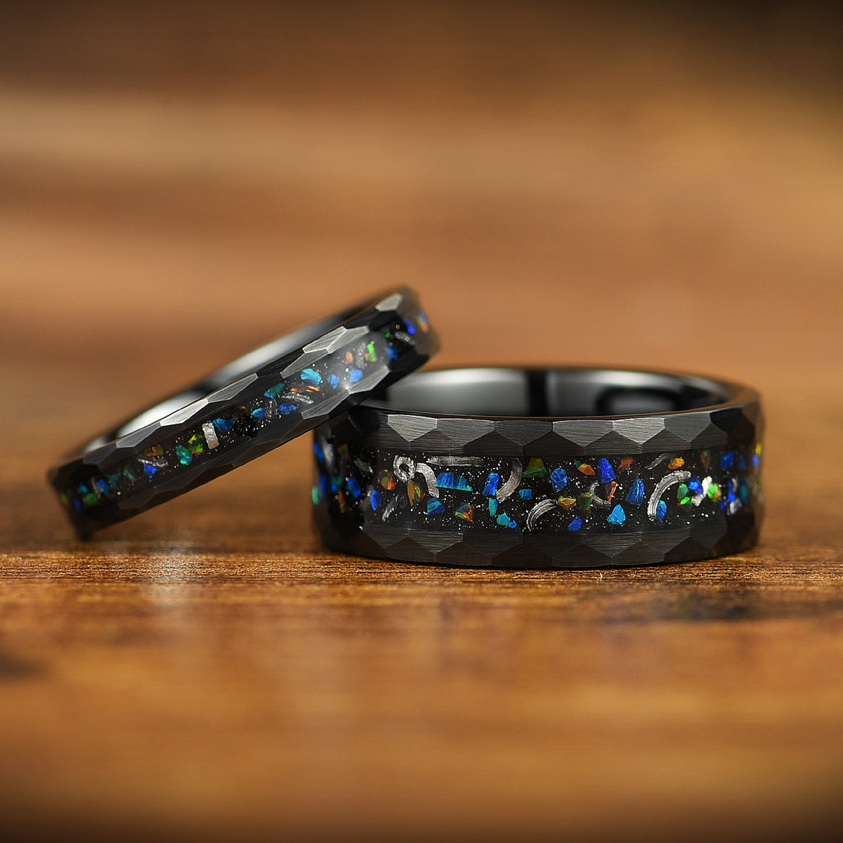 His and Hers Opal Wedding Rings Set in Galaxy Design Main View