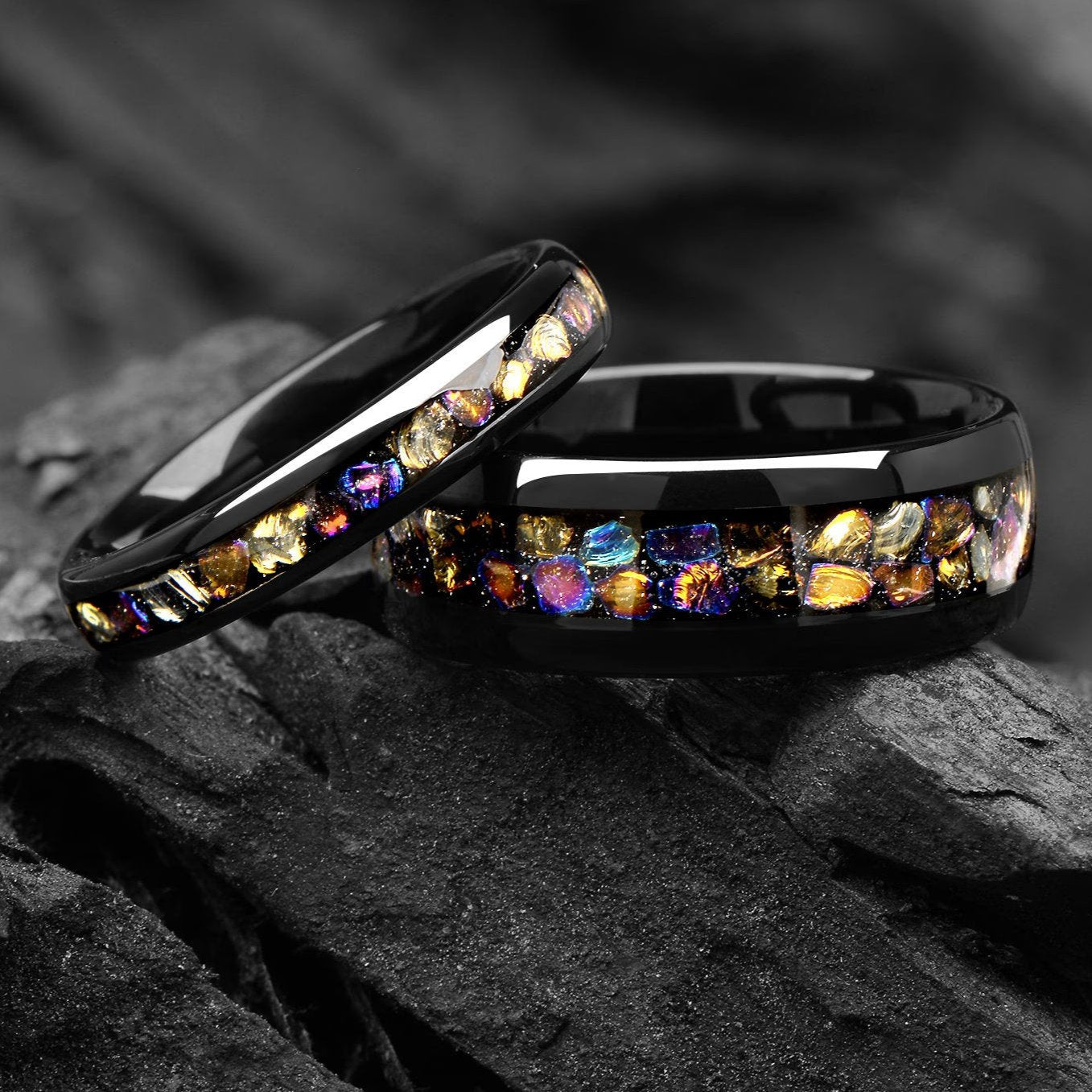 His and Hers Promise Rings Couple in Black Galaxy Design