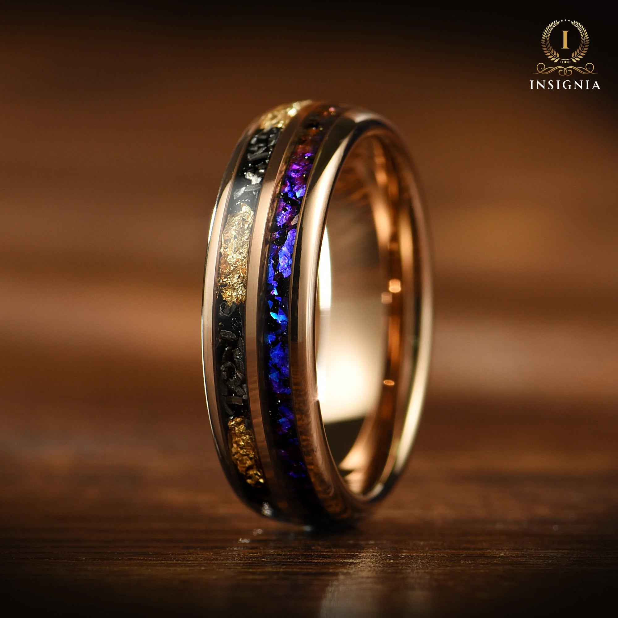 His and Hers Promise Rings Couples Meteorite in Orion Design Side Angle View
