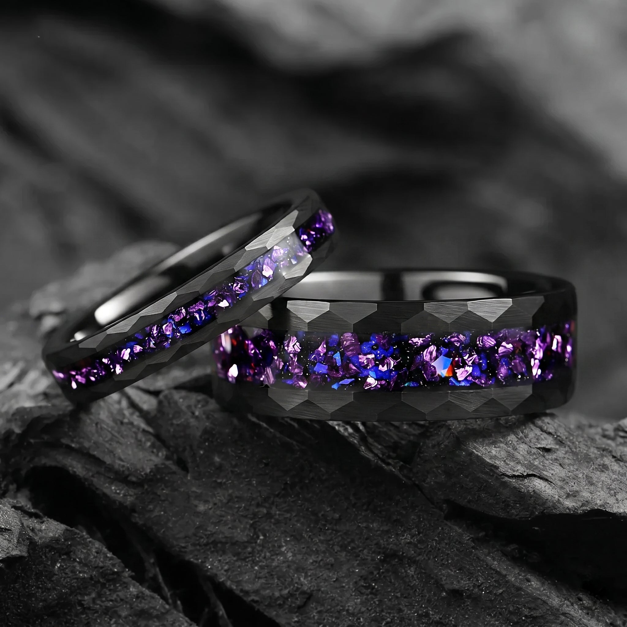 His and Hers Promises Ring Couple in Black Design Main View