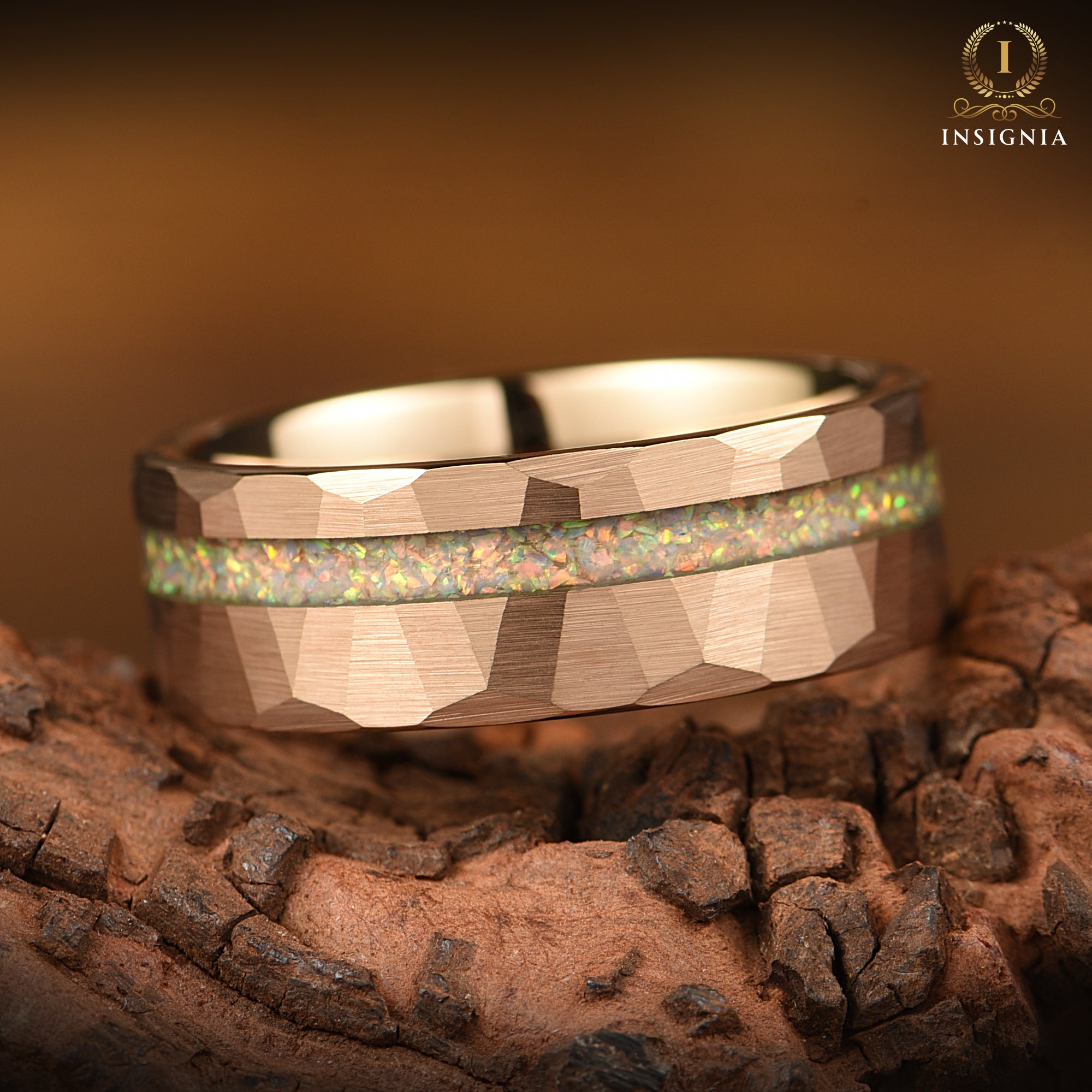 His and Hers Rose Gold Commitment Set with Opal Design Profile View