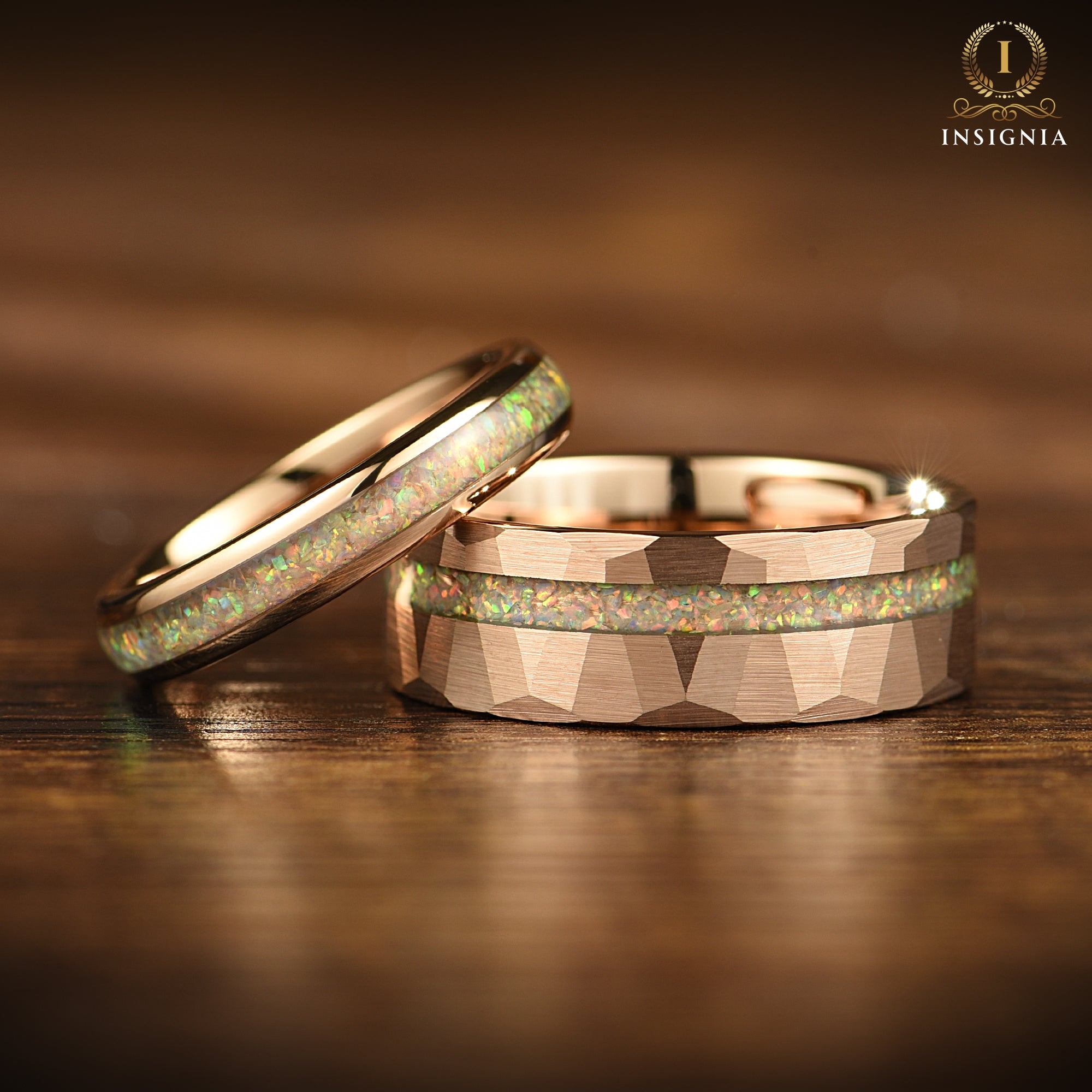 His and Hers Rose Gold Commitment Set with Opal Design