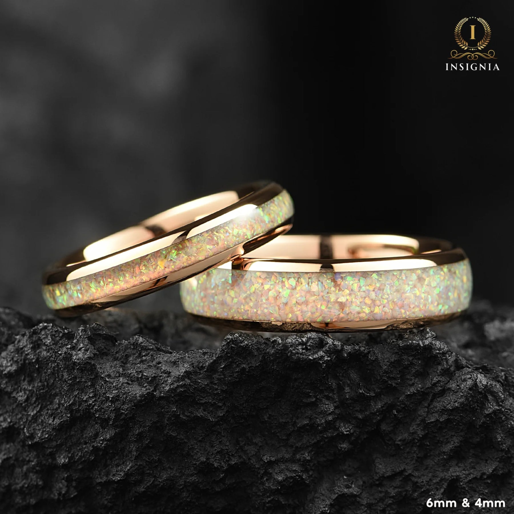 His and Hers Rose Gold Wedding Set with Fire Opal Main View