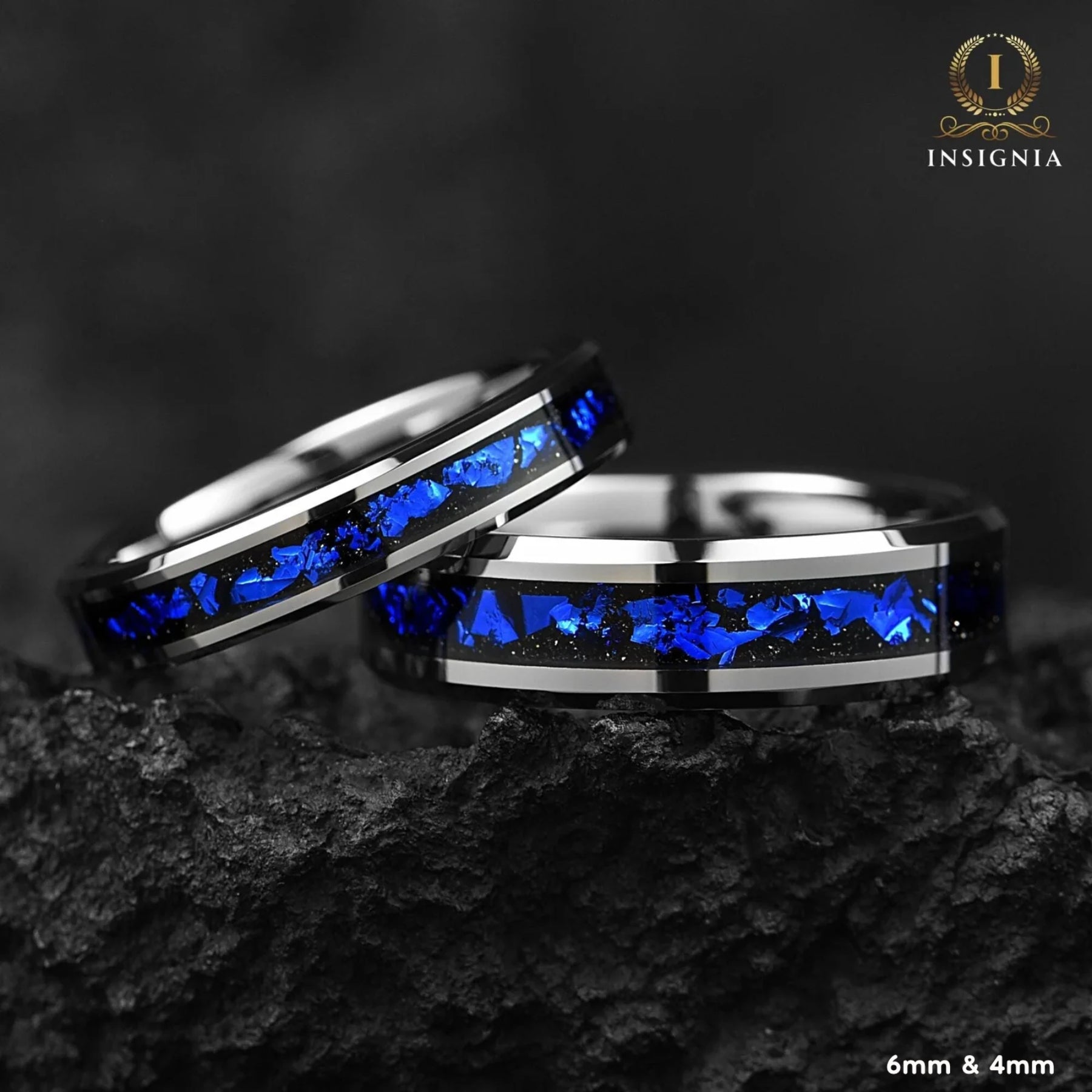 His and Hers Silver Tungsten Wedding Set in Galaxy Design