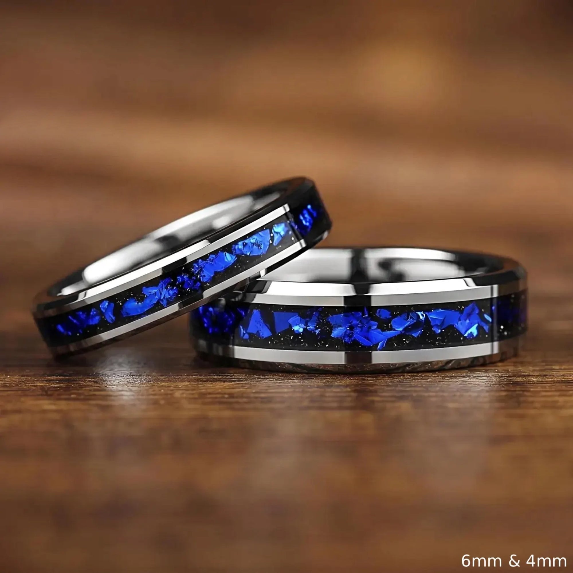 His and Hers Silver Tungsten Wedding Set in Galaxy Design Main View