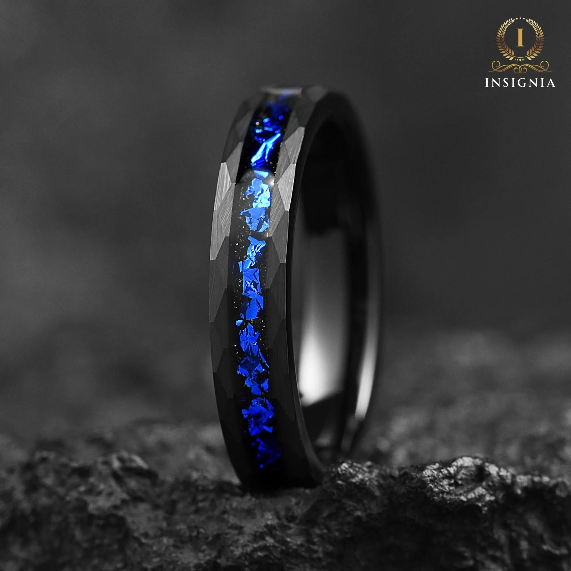 His and Hers Tungsten Wedding Rings Set in Galaxy Design Side Angle View