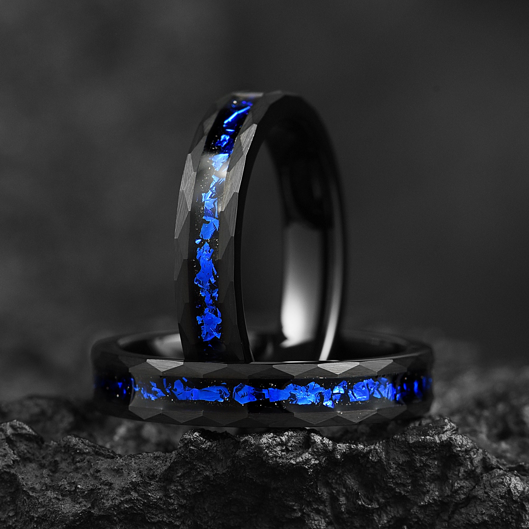 His and Hers Tungsten Wedding Rings Set in Galaxy Design Vertical View