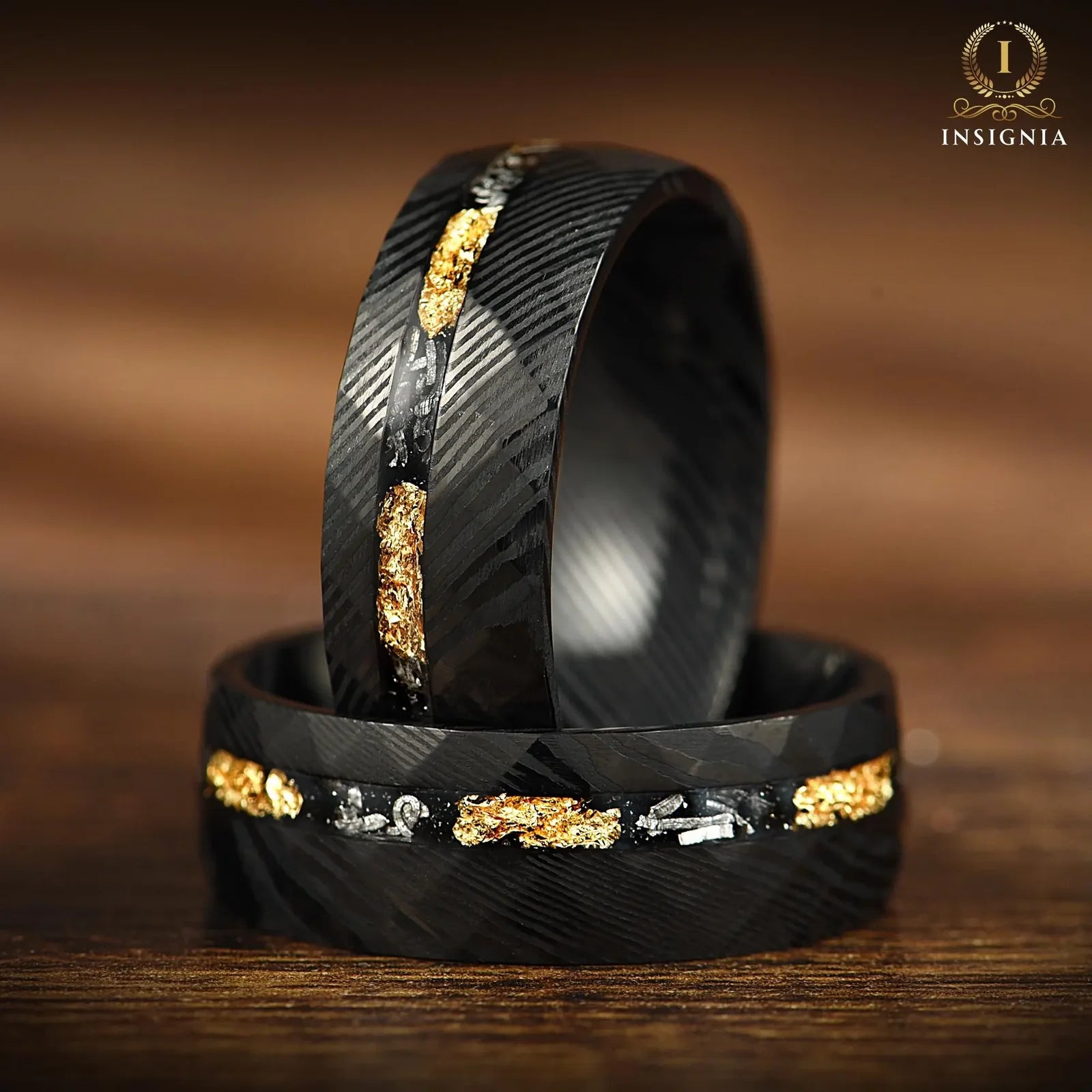 His & Hers Wedding Sets with Meteorite Wedding Ring Profile View