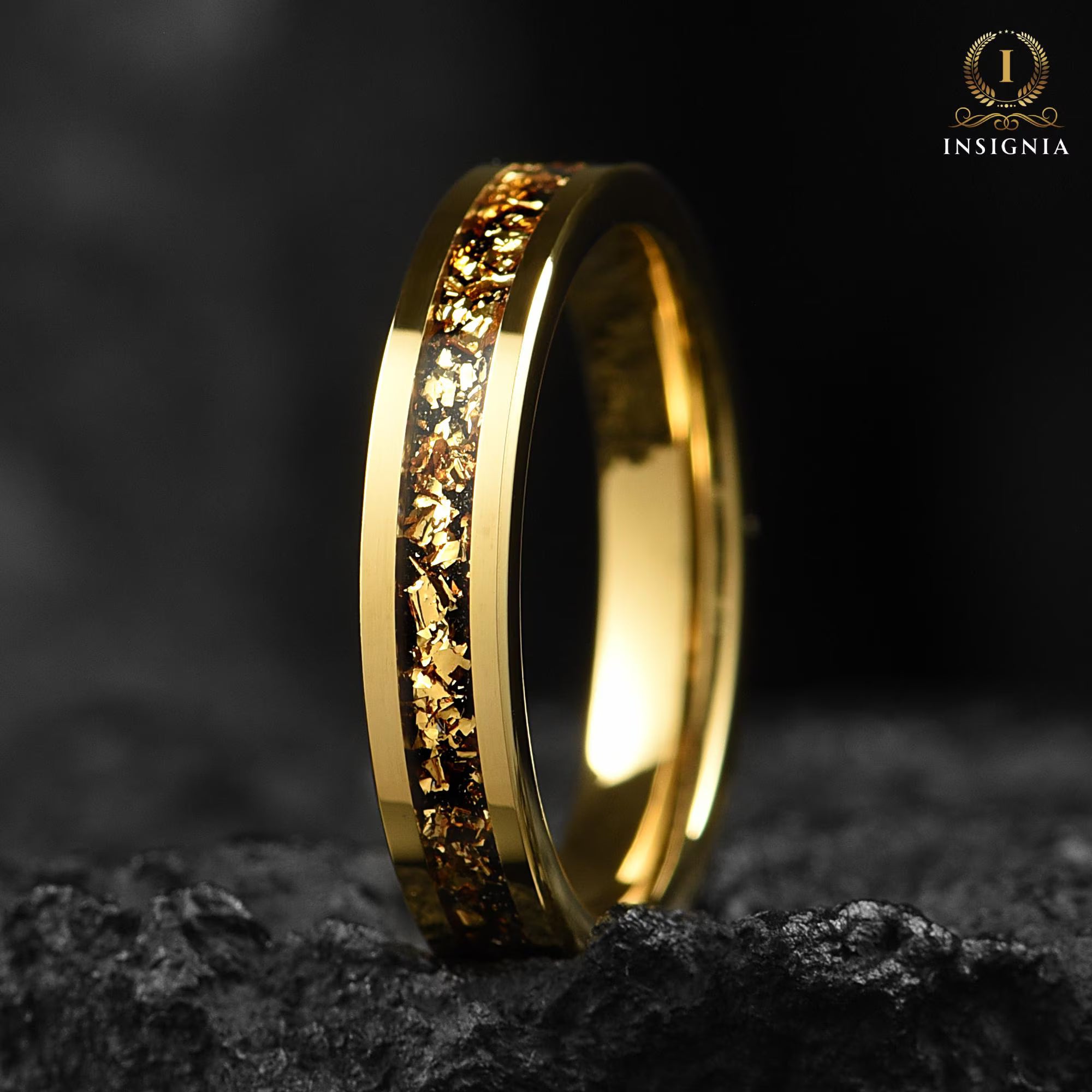 Ladies Marriage Ring Gold Tungsten Close Up View