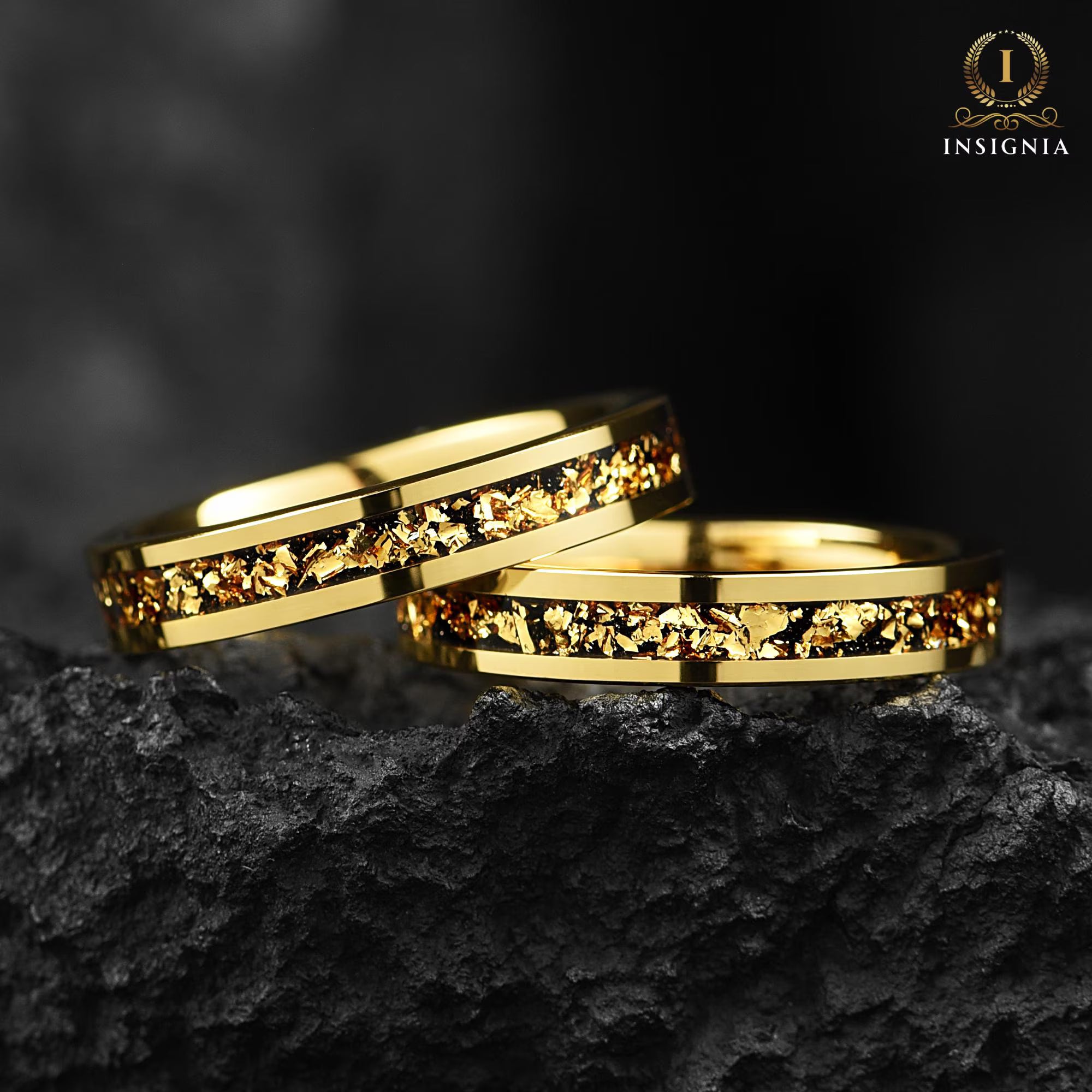 Ladies Marriage Ring Gold Tungsten Diagonal View