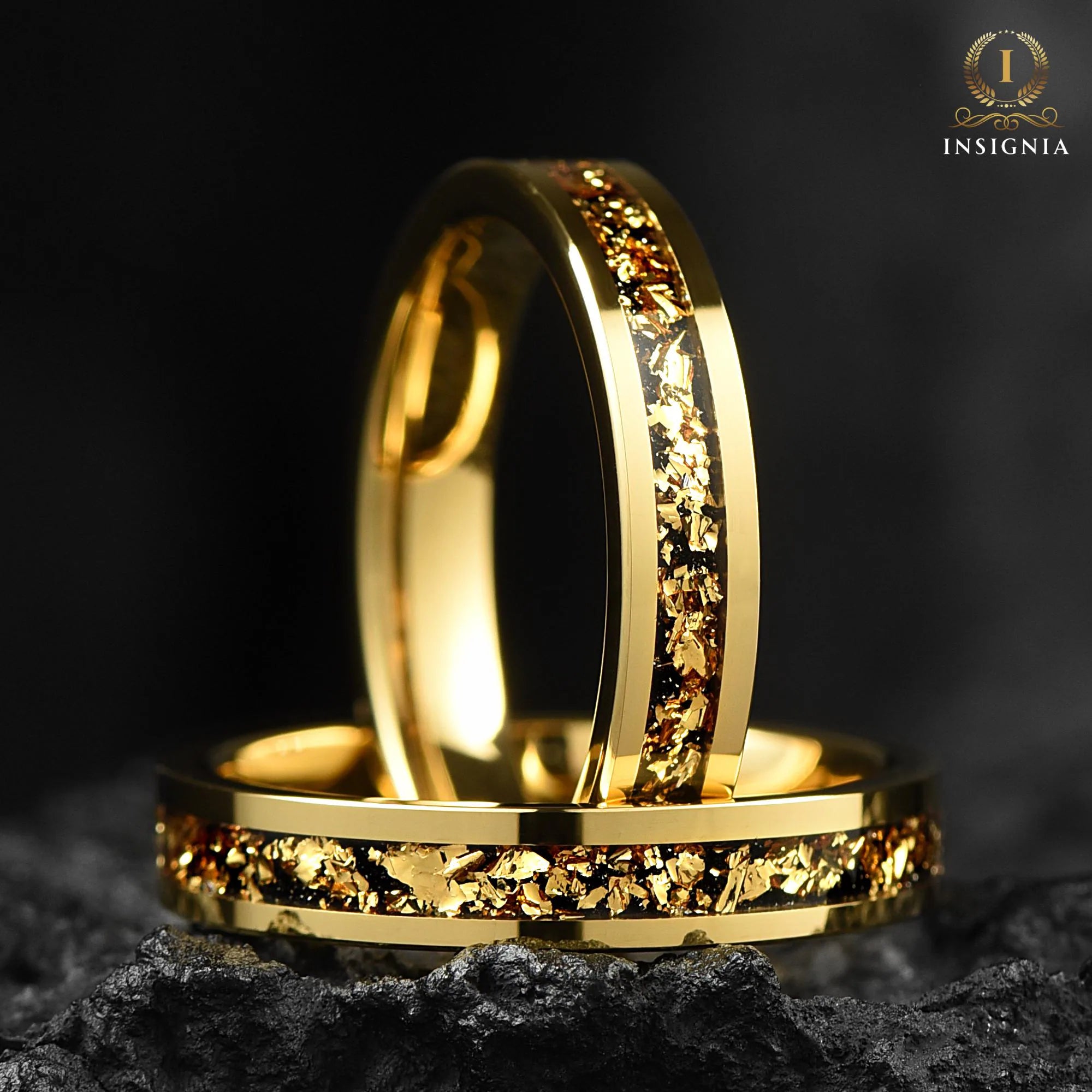 Engraved Ladies Marriage Ring 18K Gold Plated Unique Band
