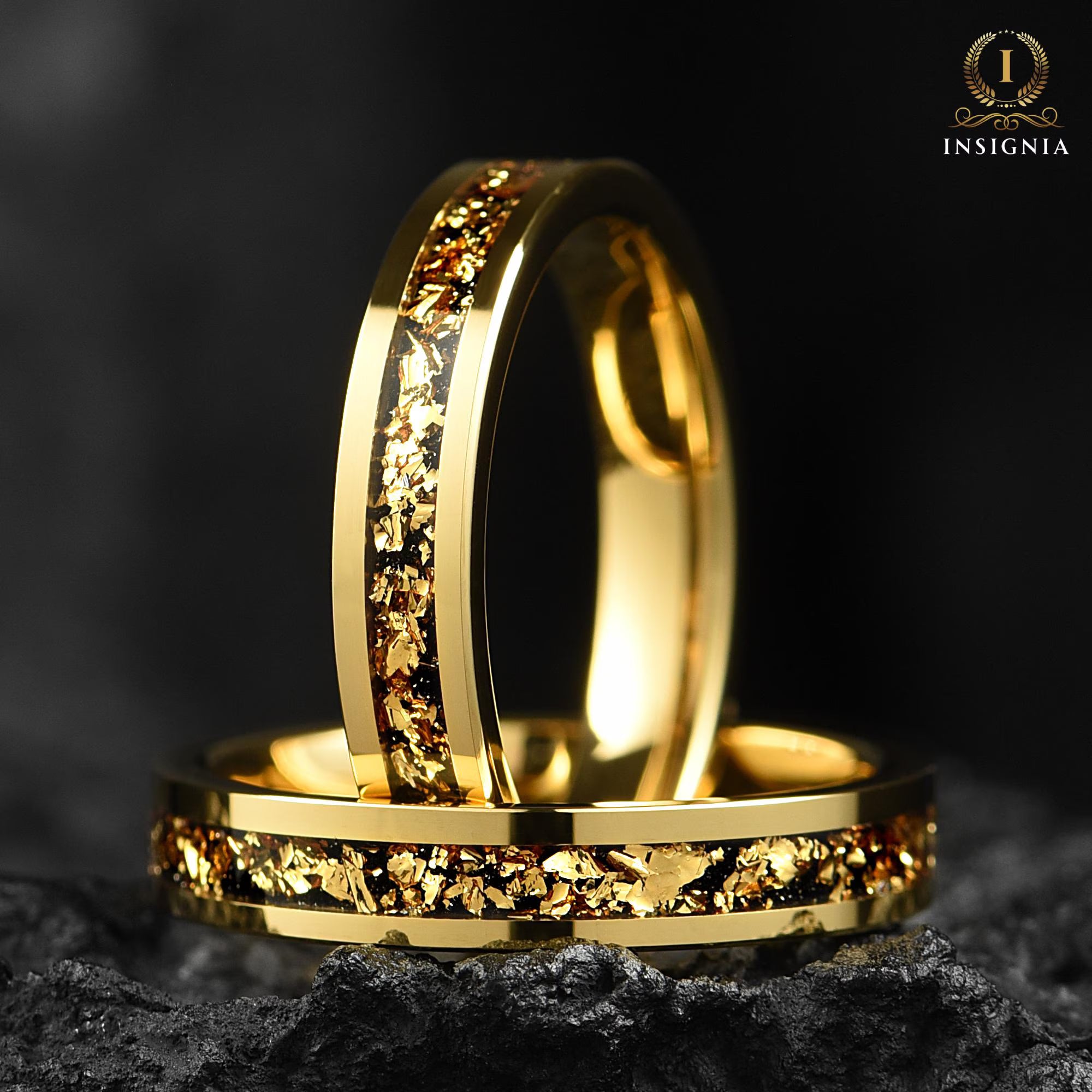 Ladies Marriage Ring Gold Tungsten Profile View