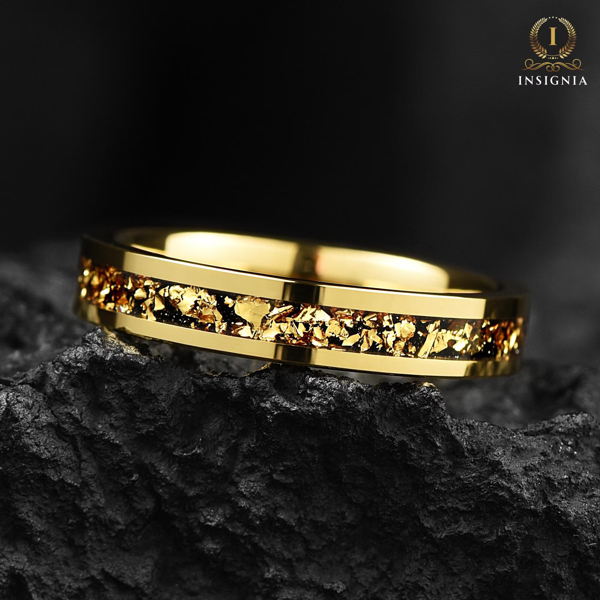 Ladies Marriage Ring Gold Tungsten Top View