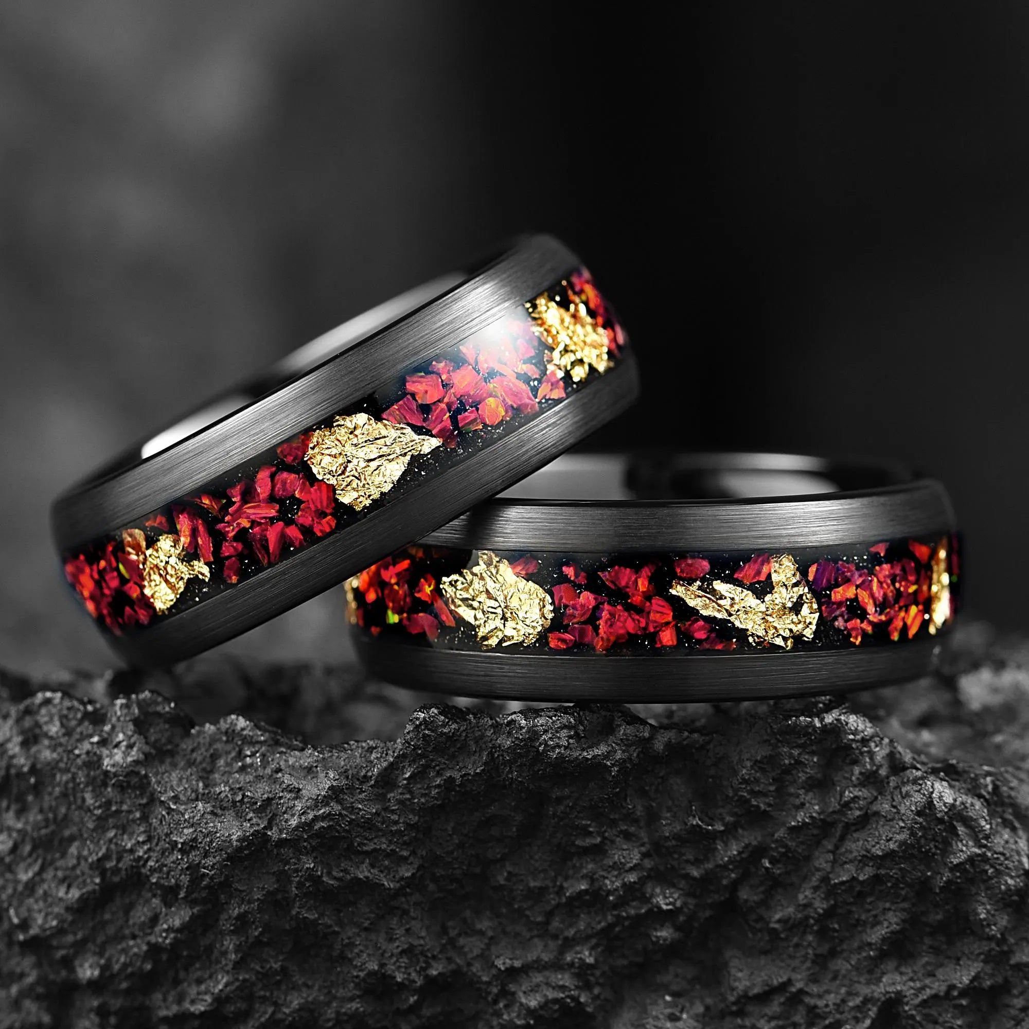 Man Bands Wedding in Black Tungsten with Opal Side View