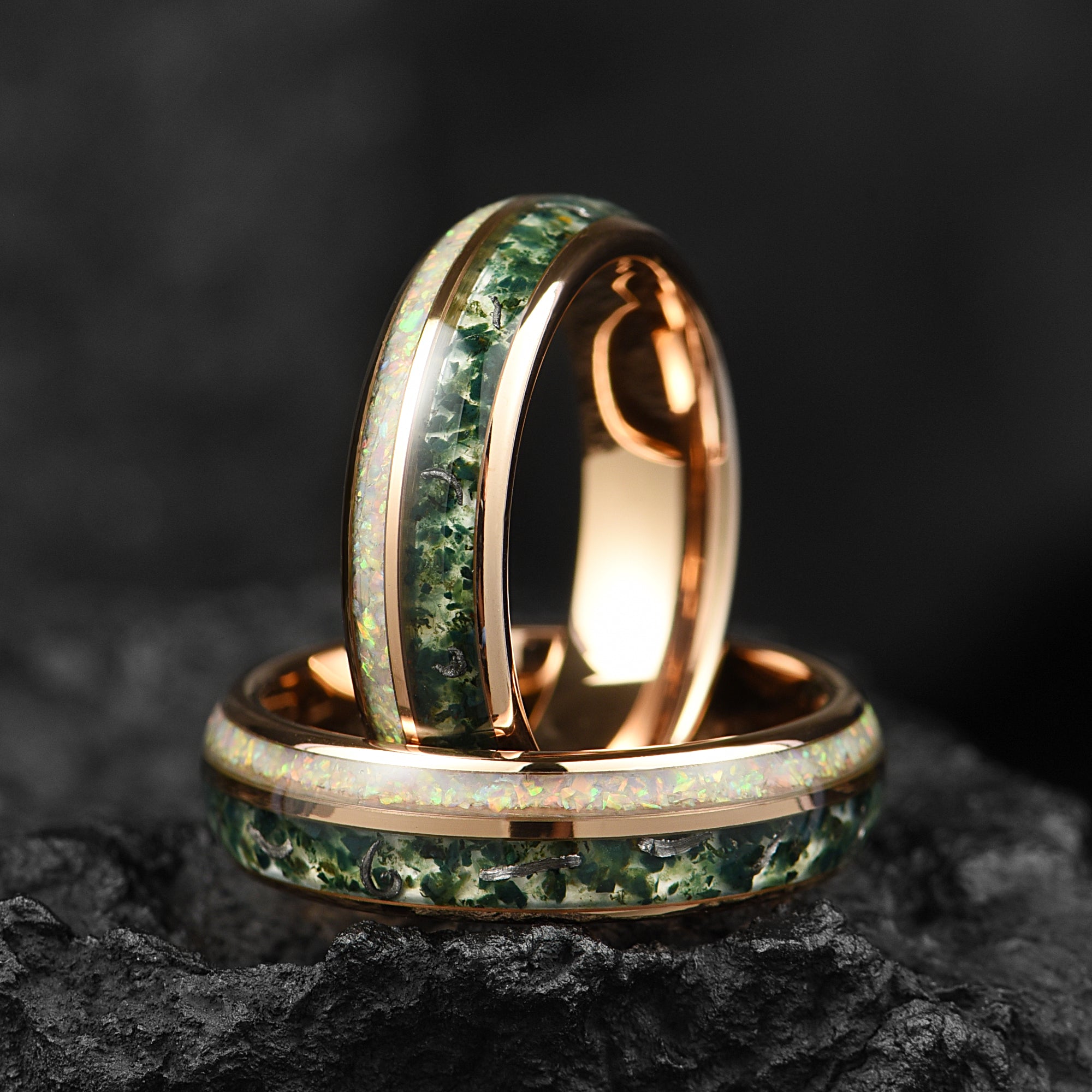 Man Ring Moss Agate Opal Close Up View