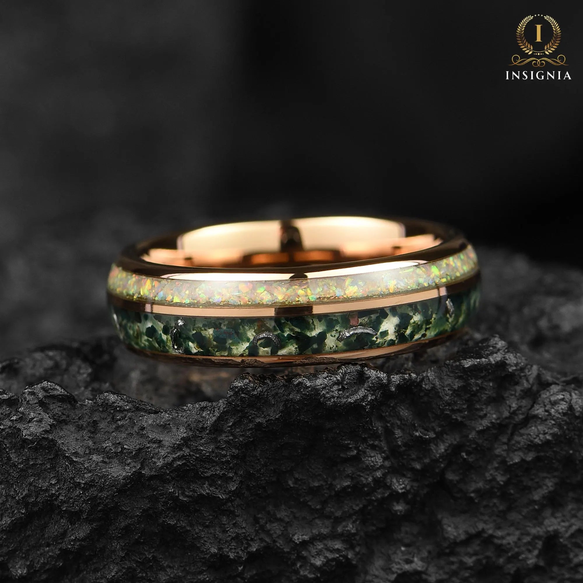 Man Ring Moss Agate Opal Horizontal View