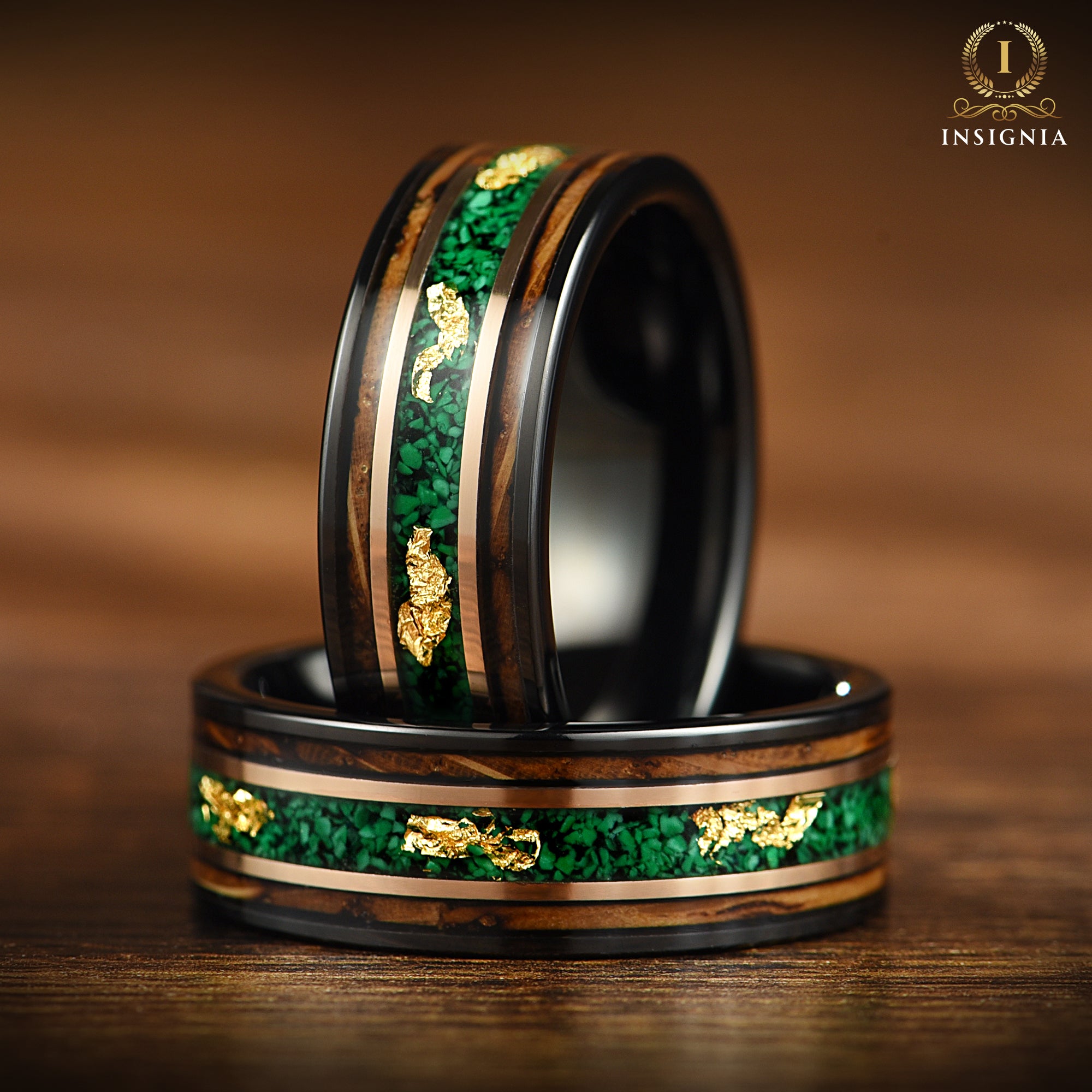 Marriage Bands Men Malachite Closeup View