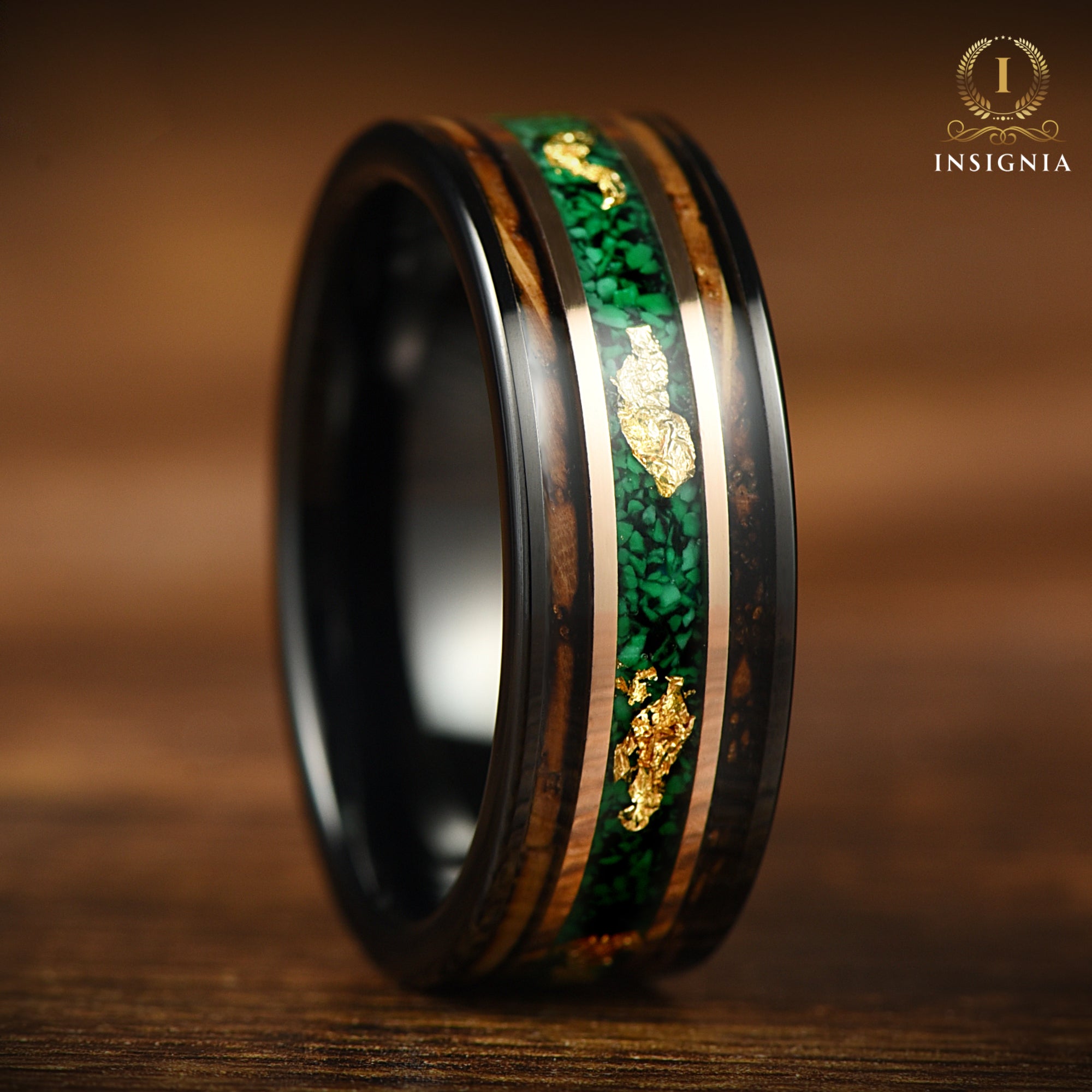 Marriage Bands Men Malachite Top View