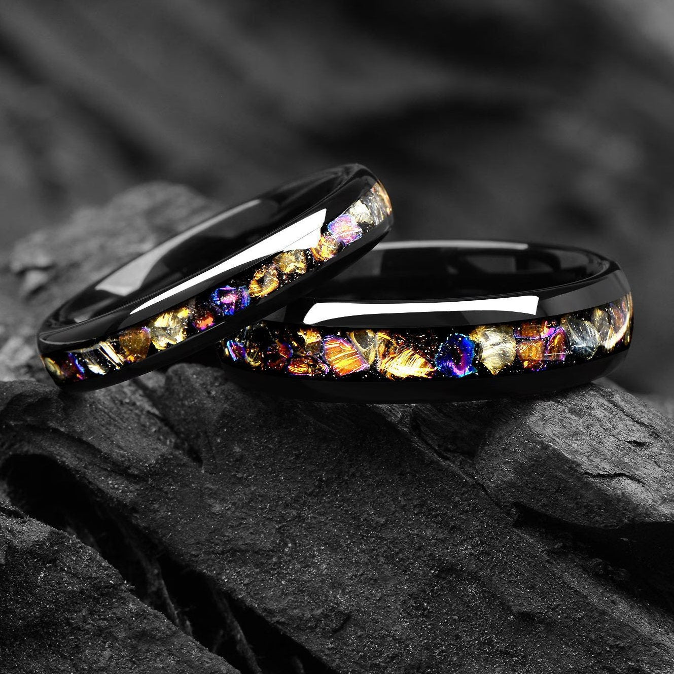 Matching Rings Black Cheap Wedding Sets in Galaxy Design