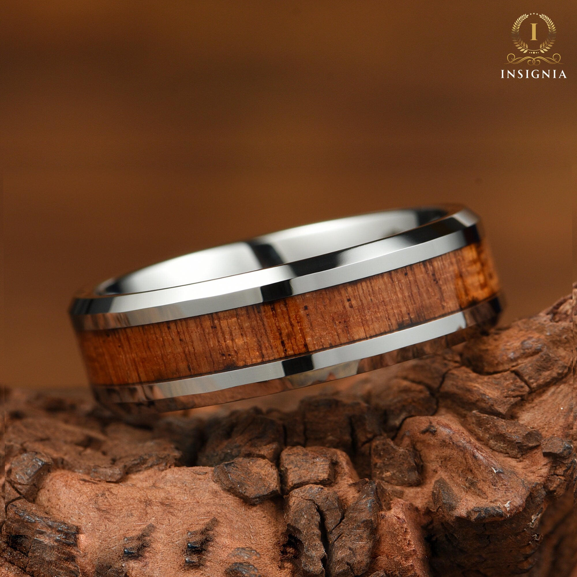 Matching Rings Couple Promise Set in Hardwood Tungsten Close Up View
