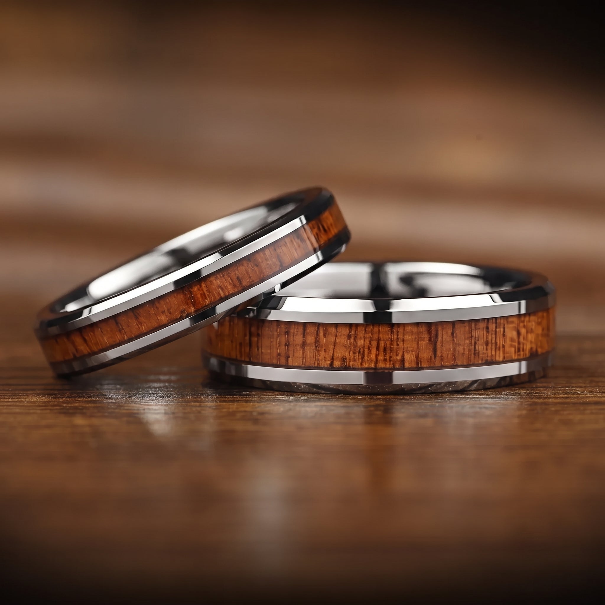 Matching Rings Couple Promise Set in Hardwood Tungsten Main View