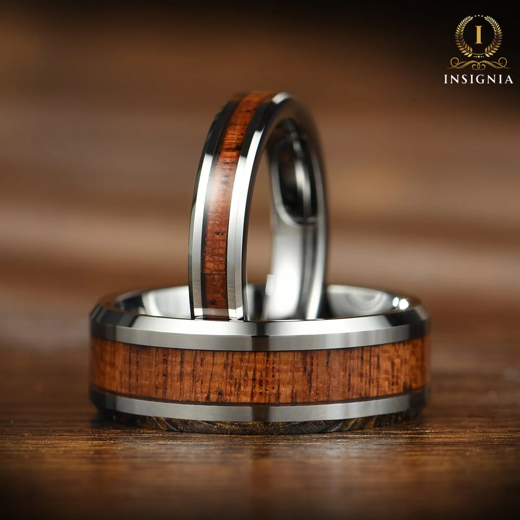 Matching Rings Couple Promise Set in Silver Whiskey Barrel Design
