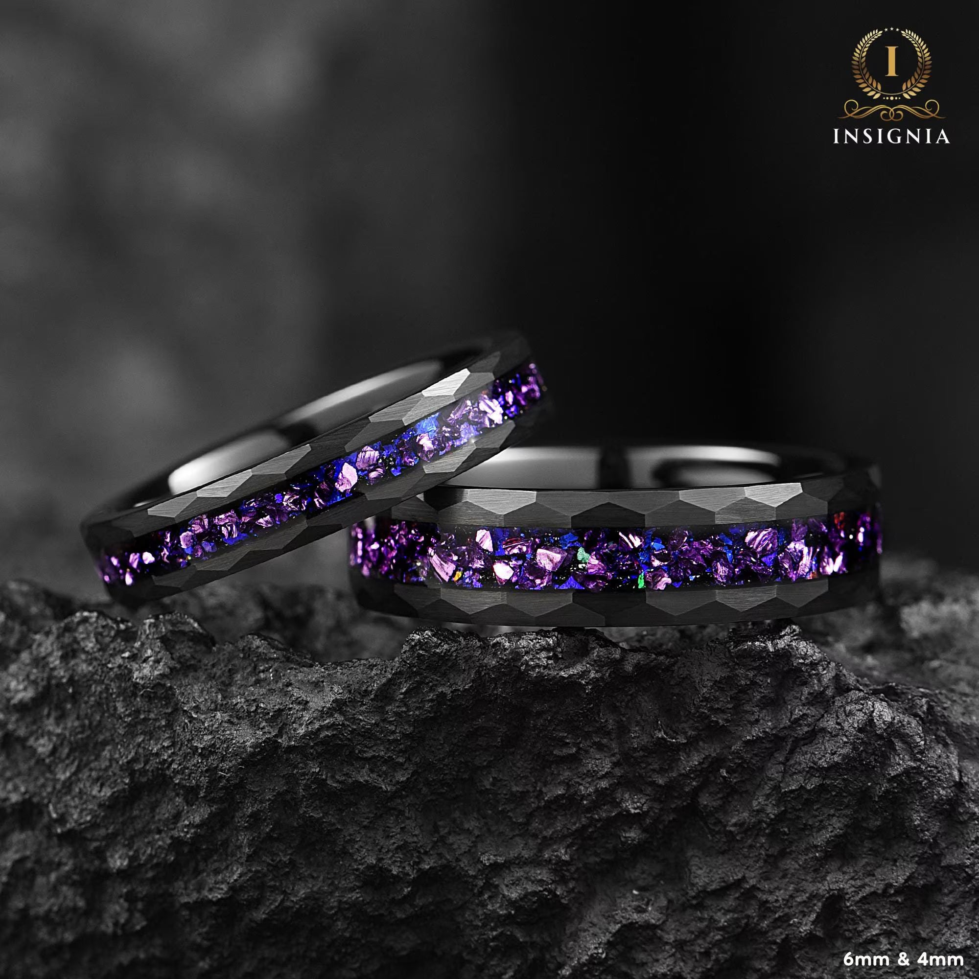 Matching Rings Custom Tungsten Wedding Bands in Pulsar Design Main View