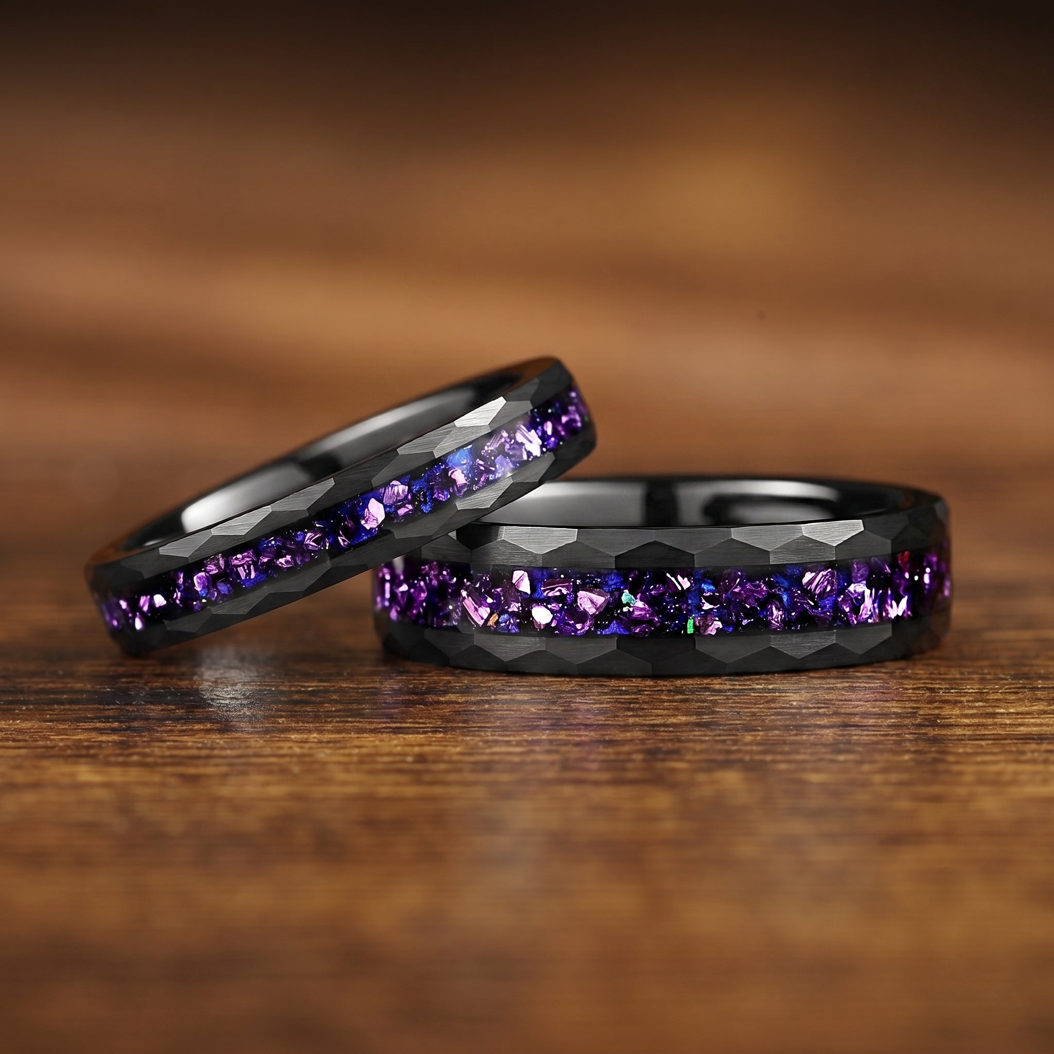 Matching Rings Custom Tungsten Wedding Bands in Pulsar Design Main View
