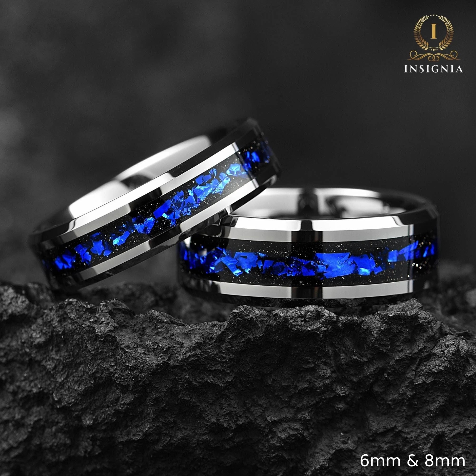 Matching Rings Silver Tungsten Wedding Sets in Cygnus Nebula Design