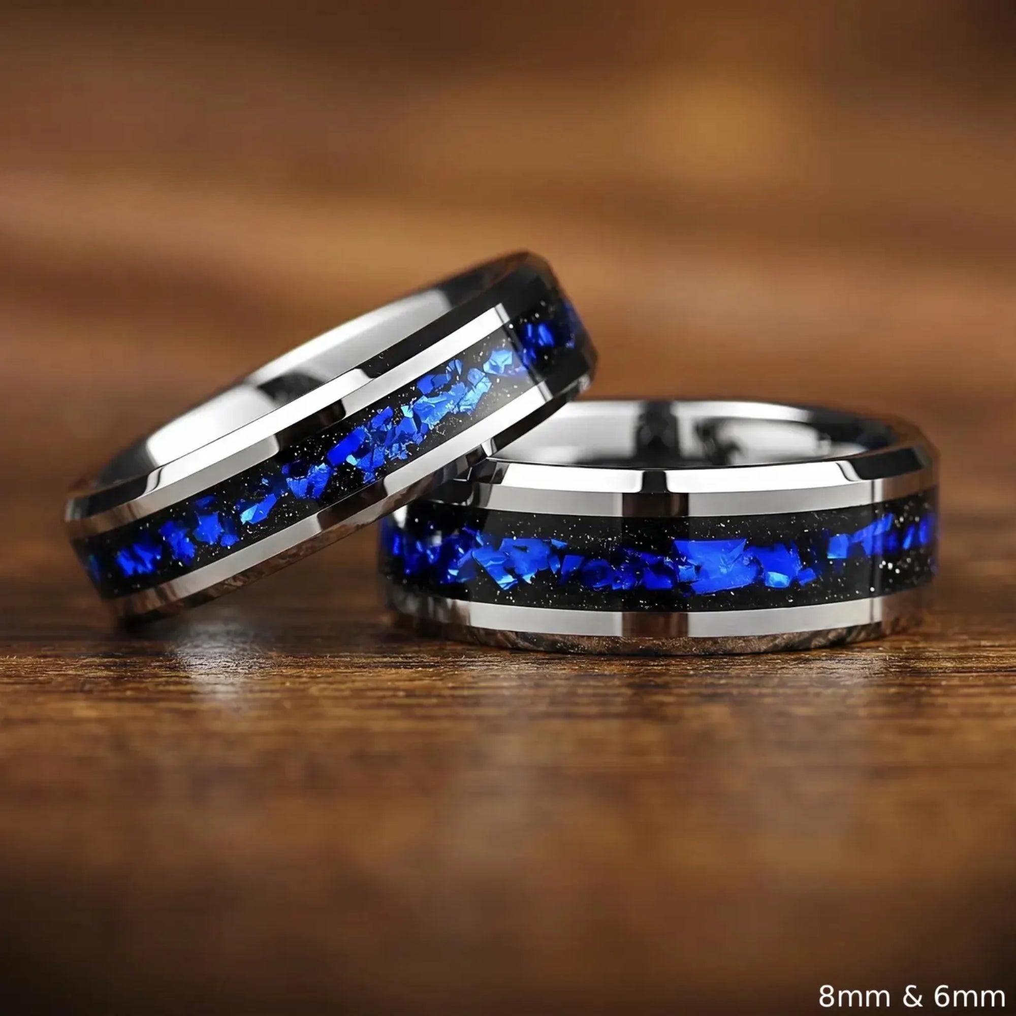 Matching Rings Silver Tungsten Wedding Sets in Cygnus Nebula Design Main View