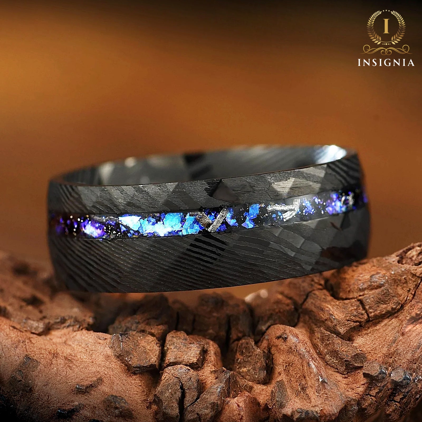 Personalised Men Wedding Rings Damascus Steel Meteorite