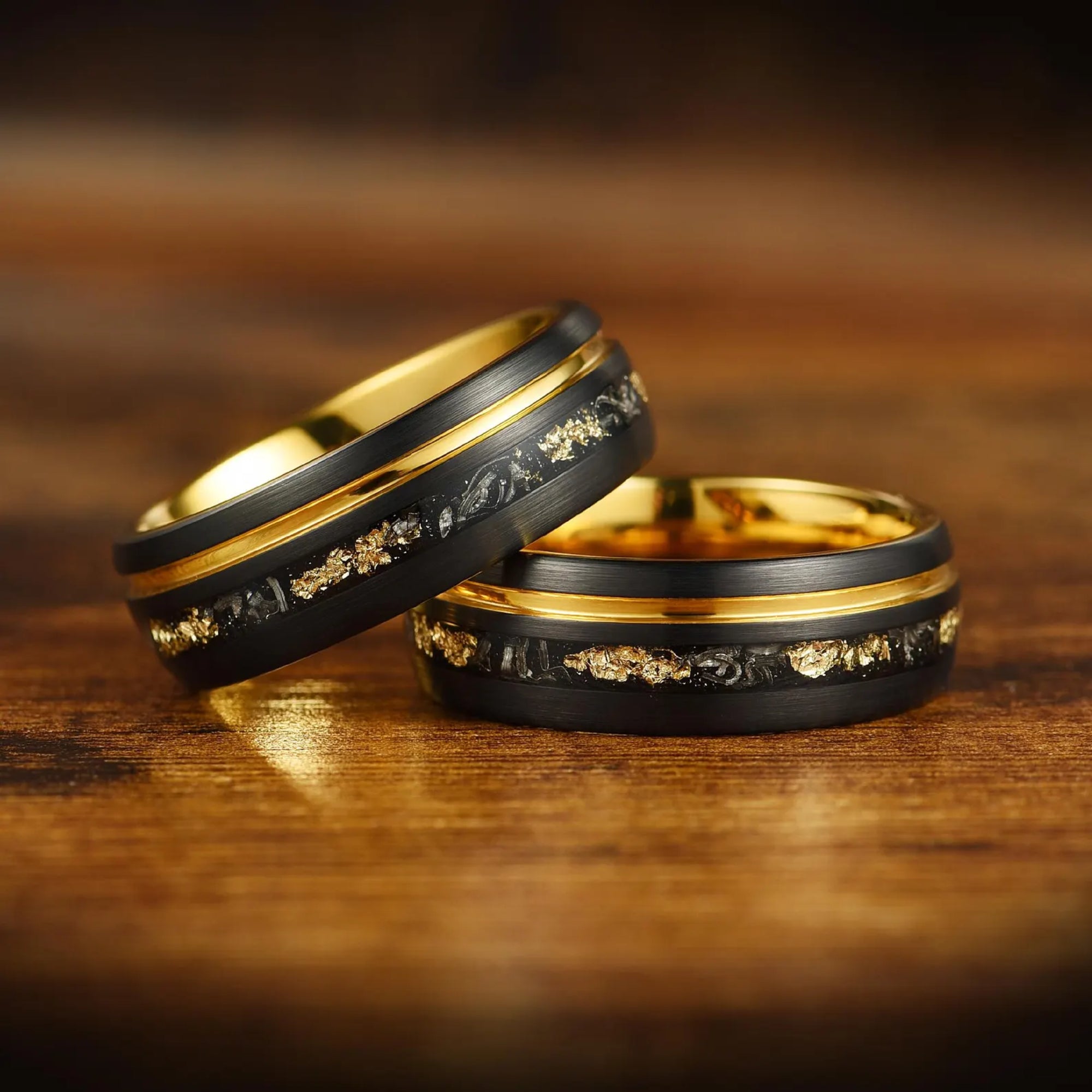 Male engagement rings black tungsten band with meteorite texture
