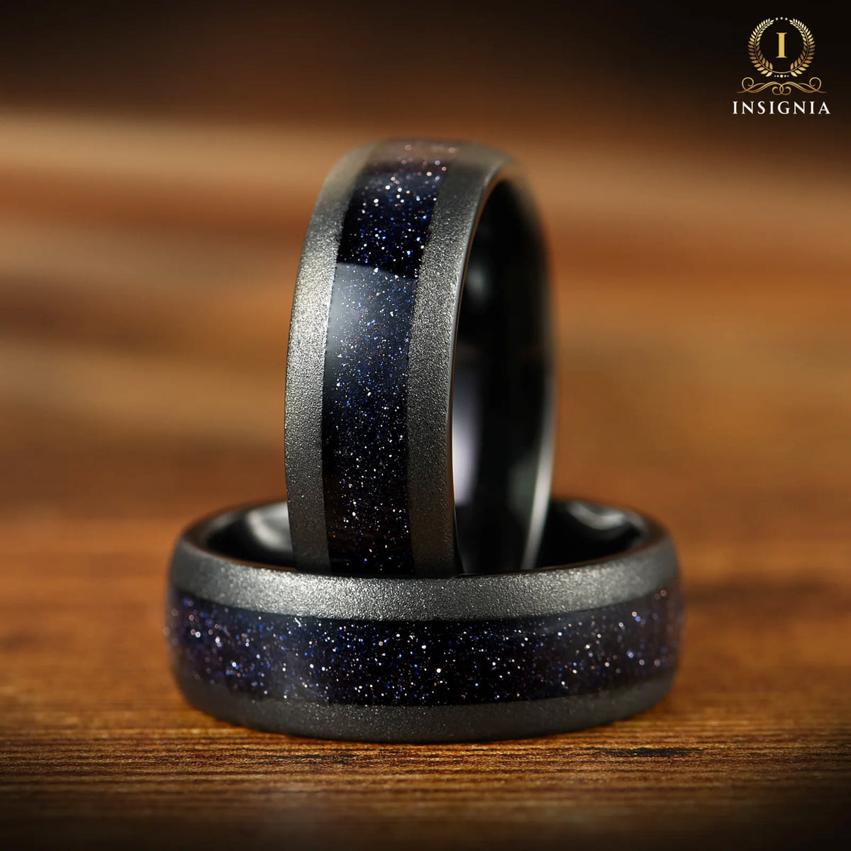 Mens Promise Ring Black Tungsten Band with Nebula Inspired Inlay Main View
