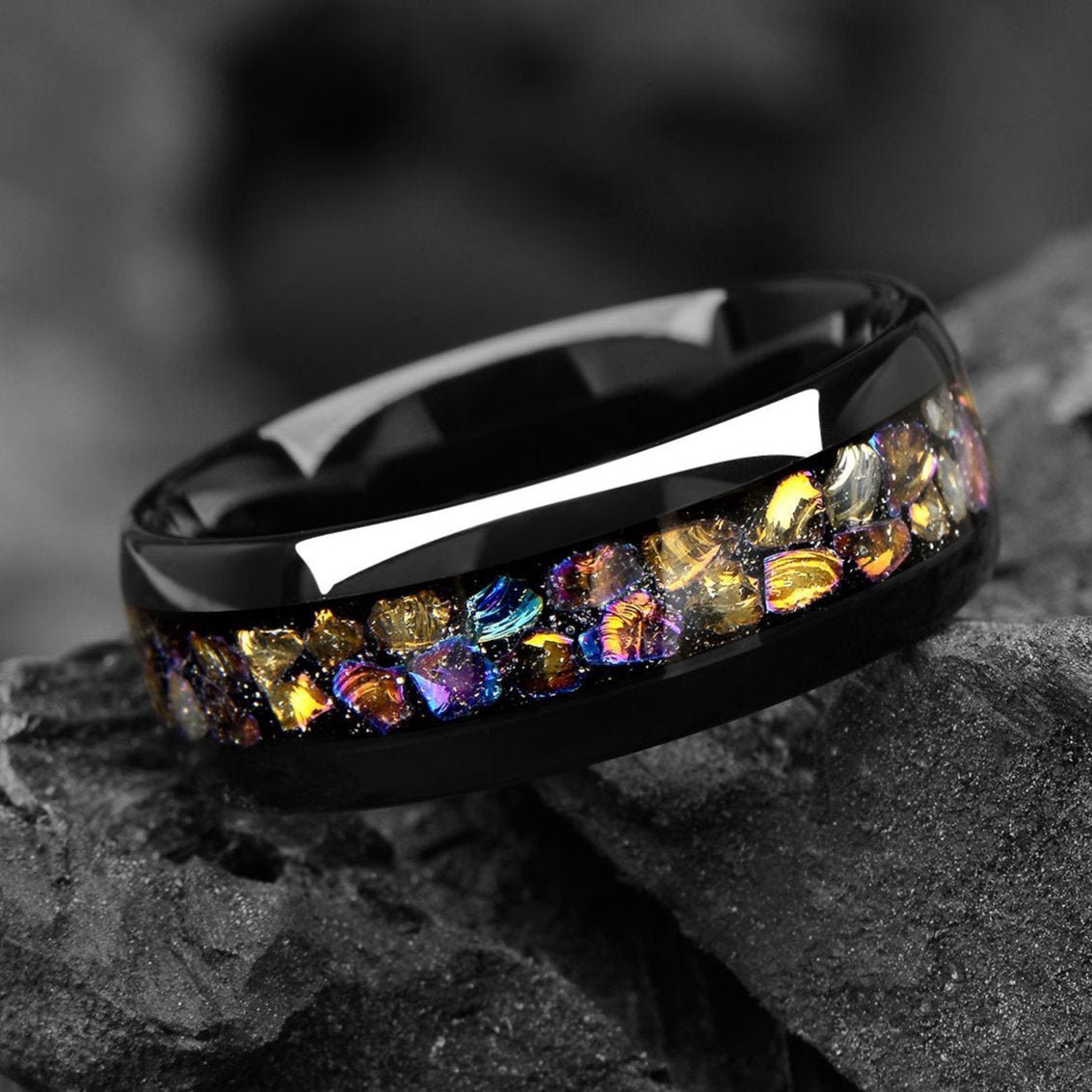 Unique Mens Promise Ring Galaxy Tungsten Black Design