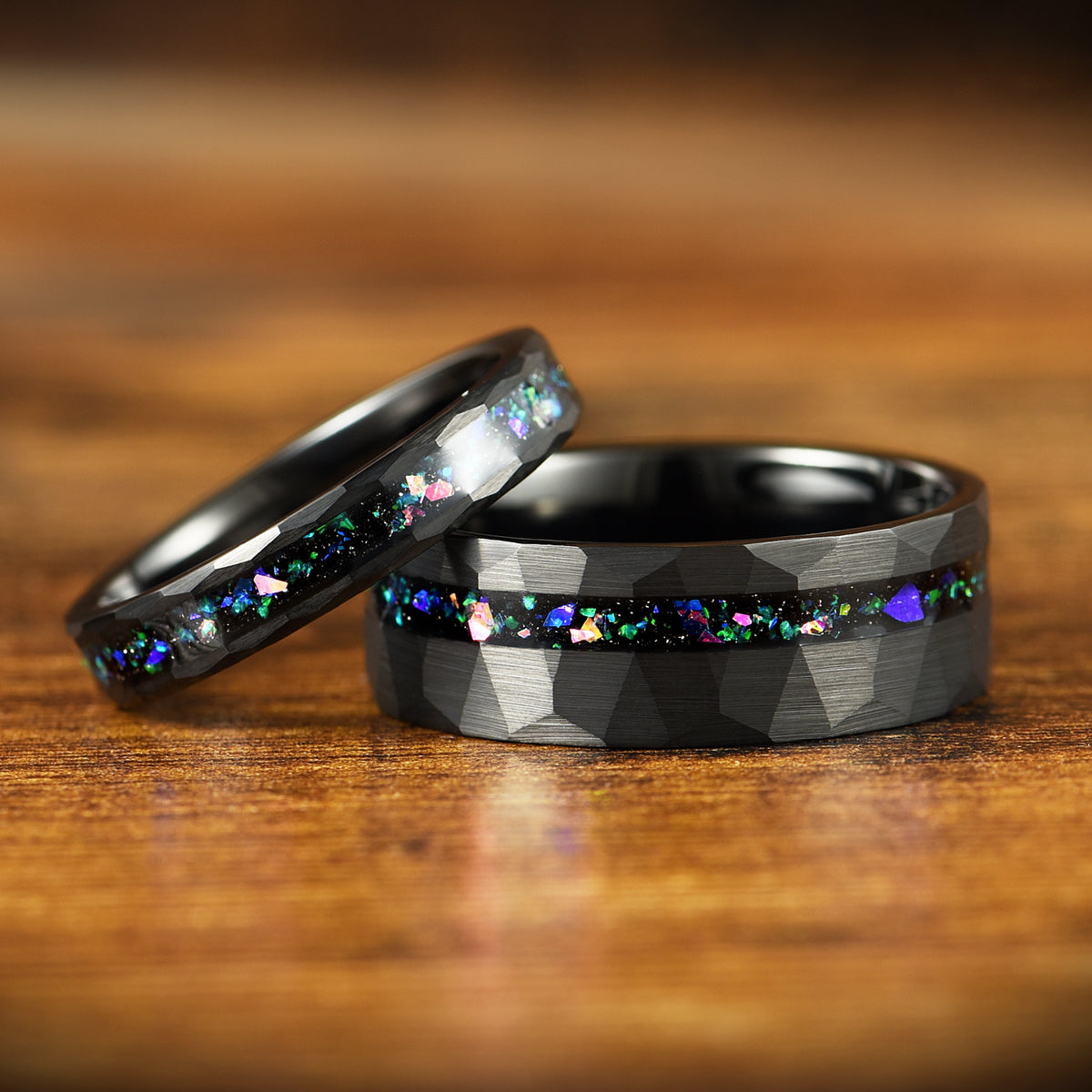 WEDDING RING SET HELIX NEBULA INSPIRED TUNGSTEN BLACK (8/4MM)