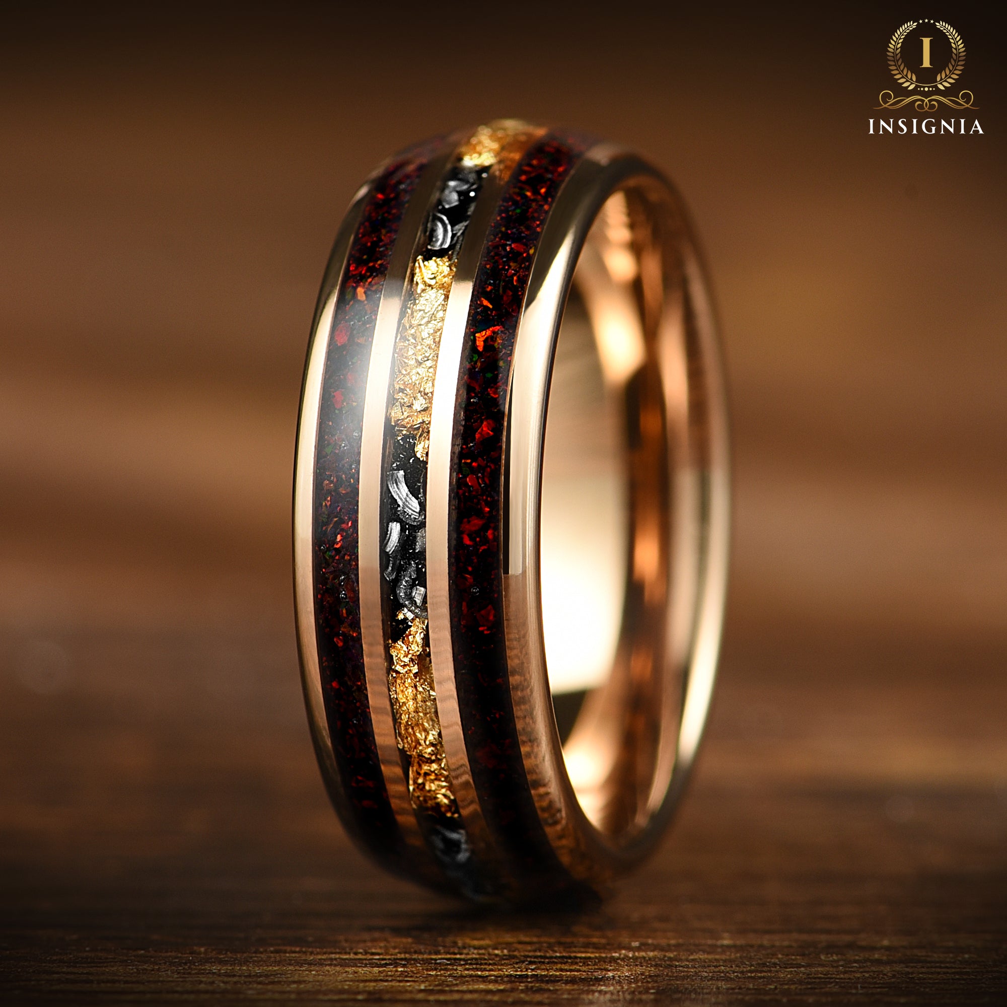 Mens Wedding Band Meteorite Closeup View