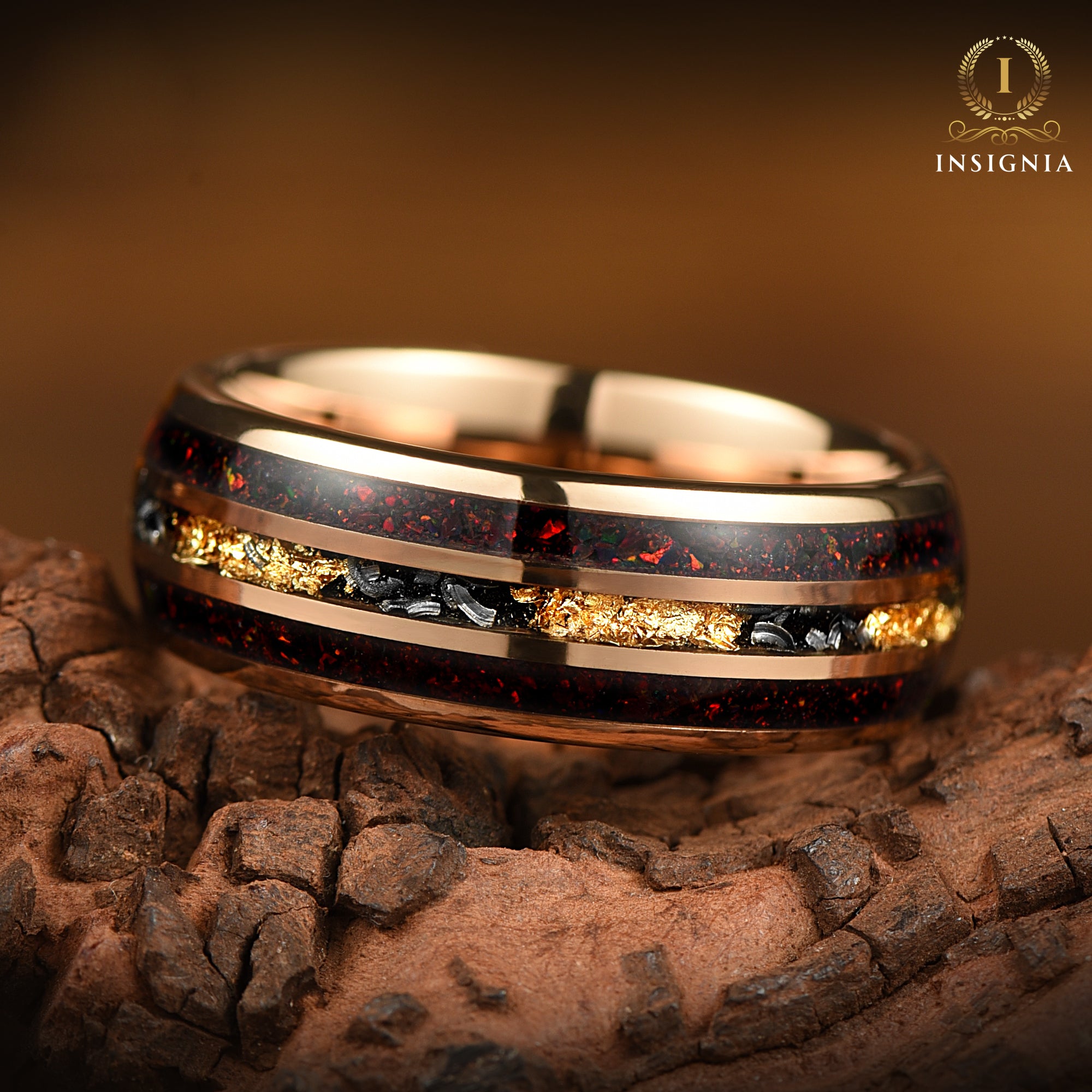 Mens Wedding Band Meteorite Horizontal View