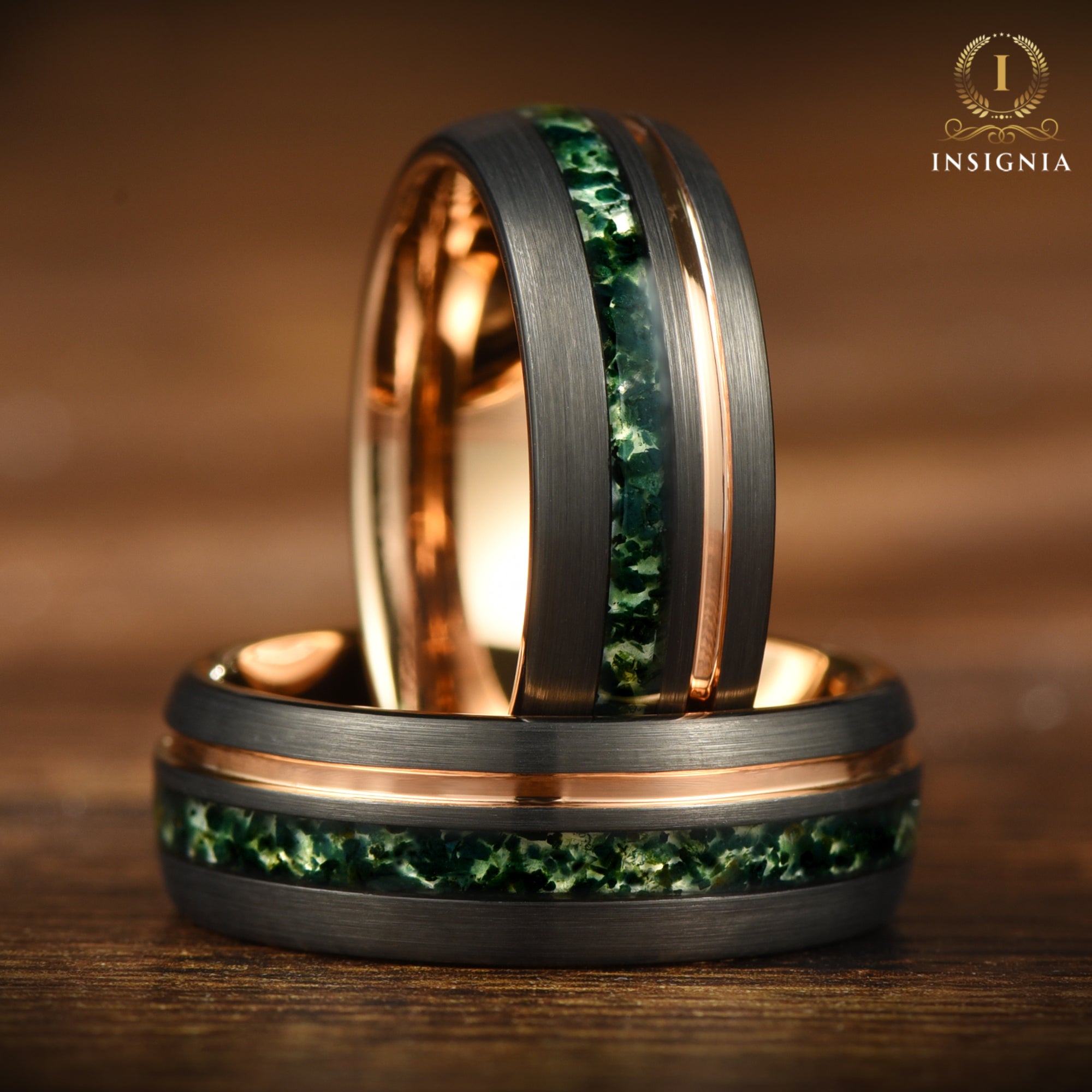 Men's Wedding Bands Moss Agate Angle View