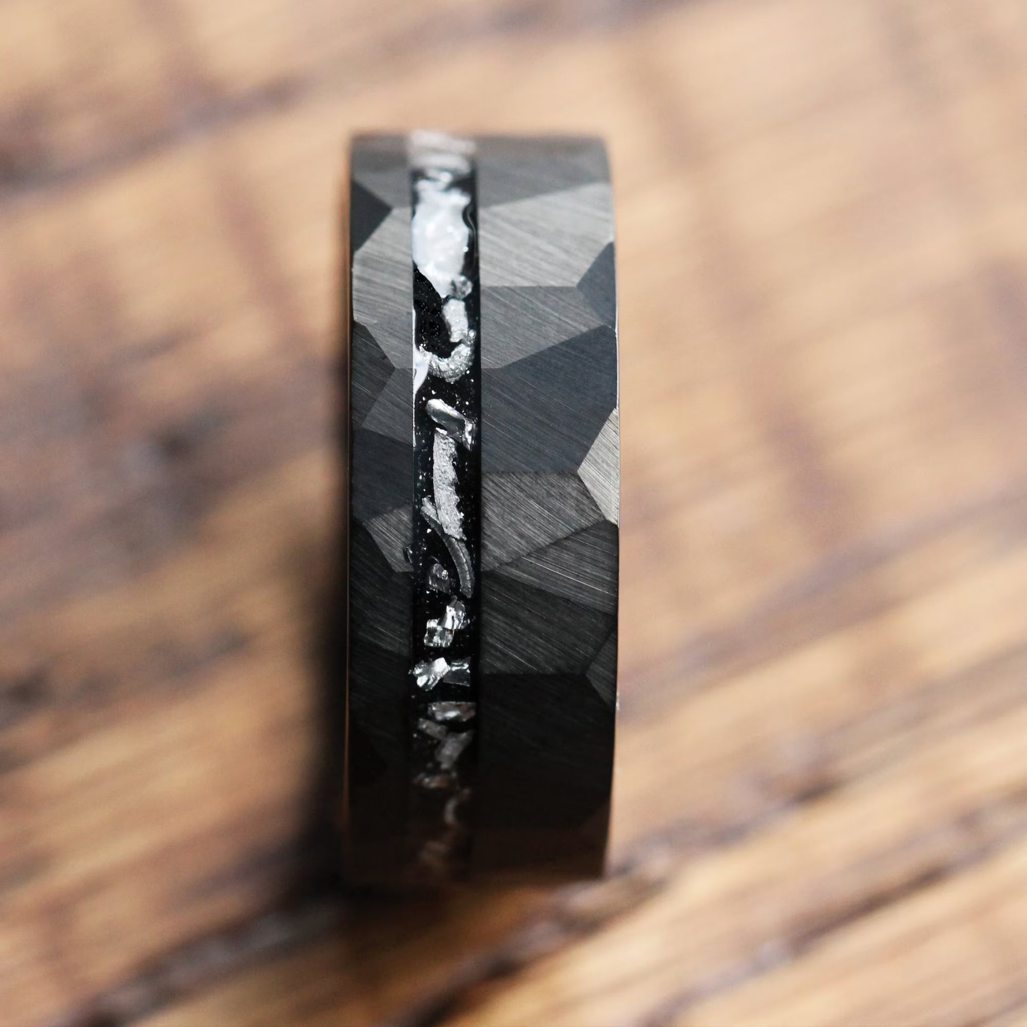 Mens Wedding Bands Uk Meteorite Closeup View