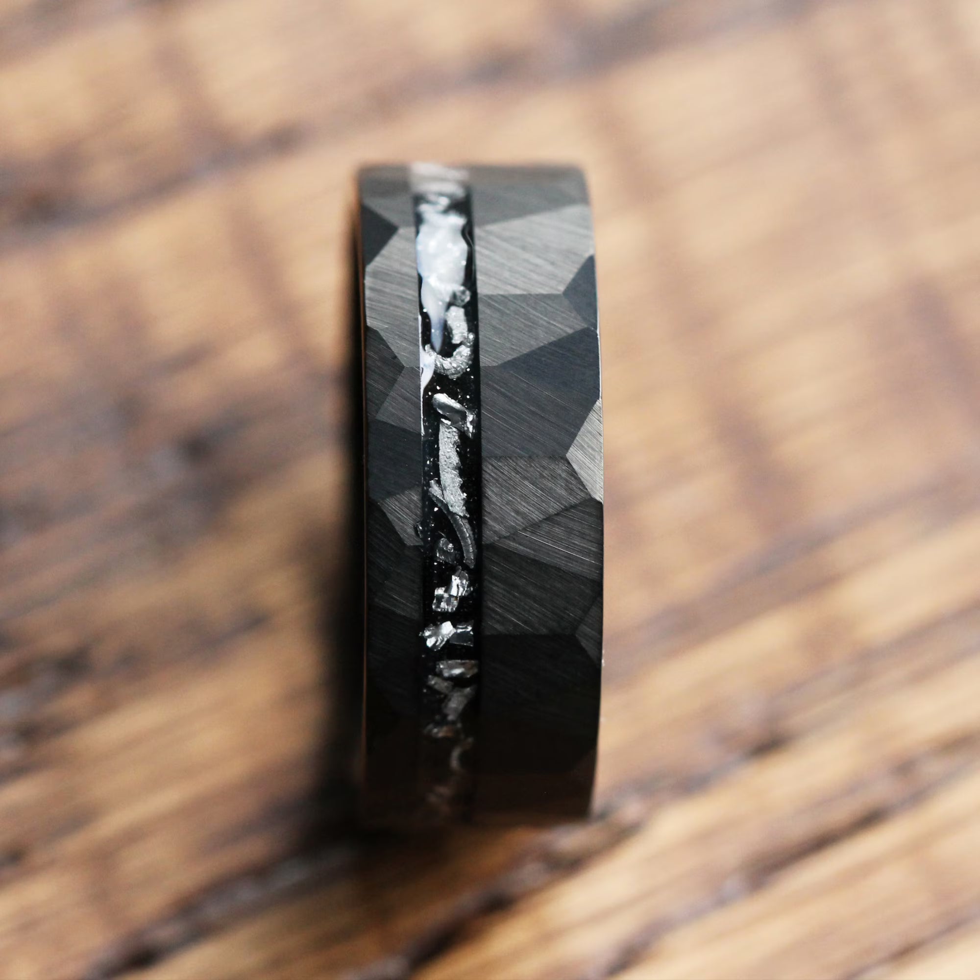 Mens Wedding Bands Uk Meteorite Vertical View