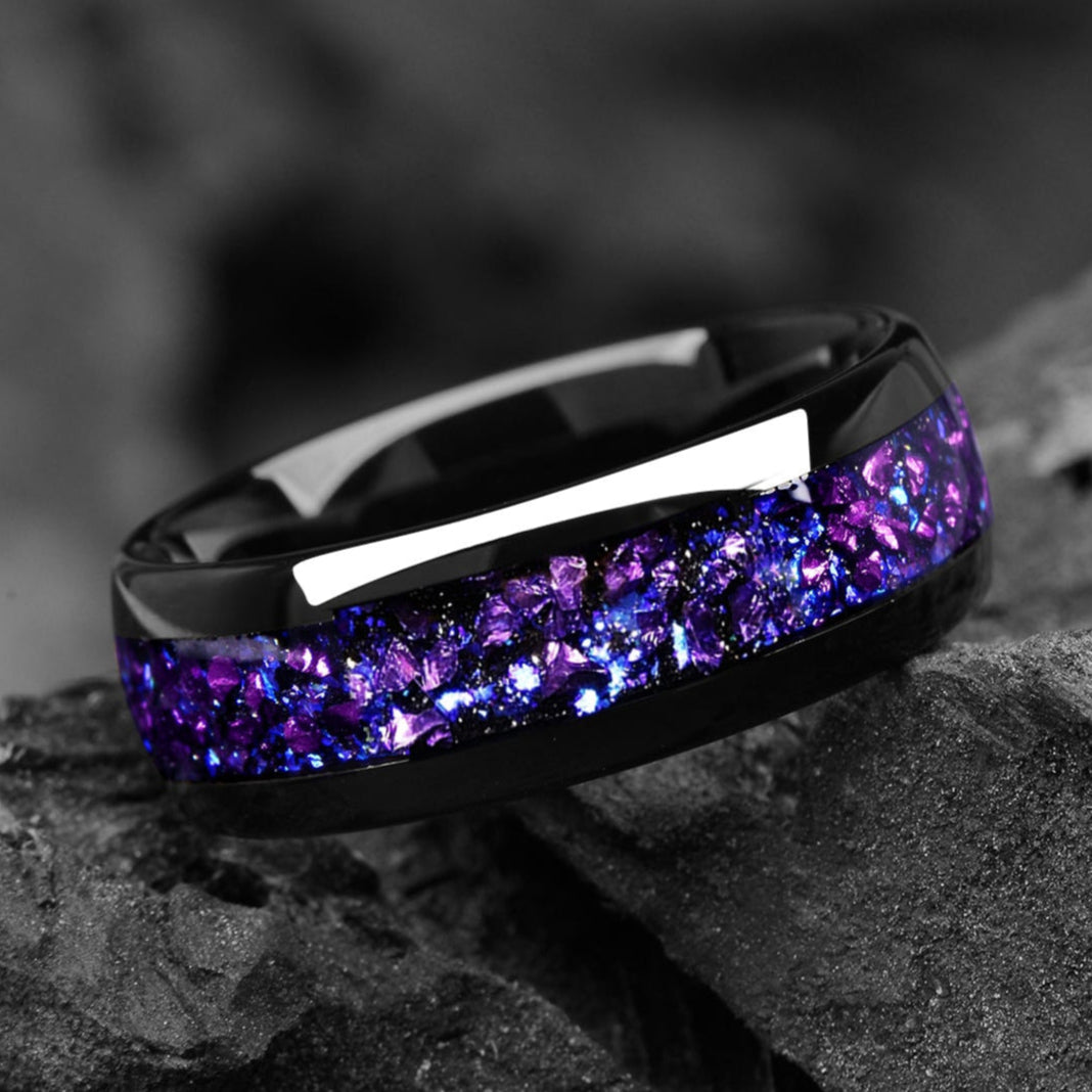 Mens Wedding Ring Black Tungsten Galaxy Main View