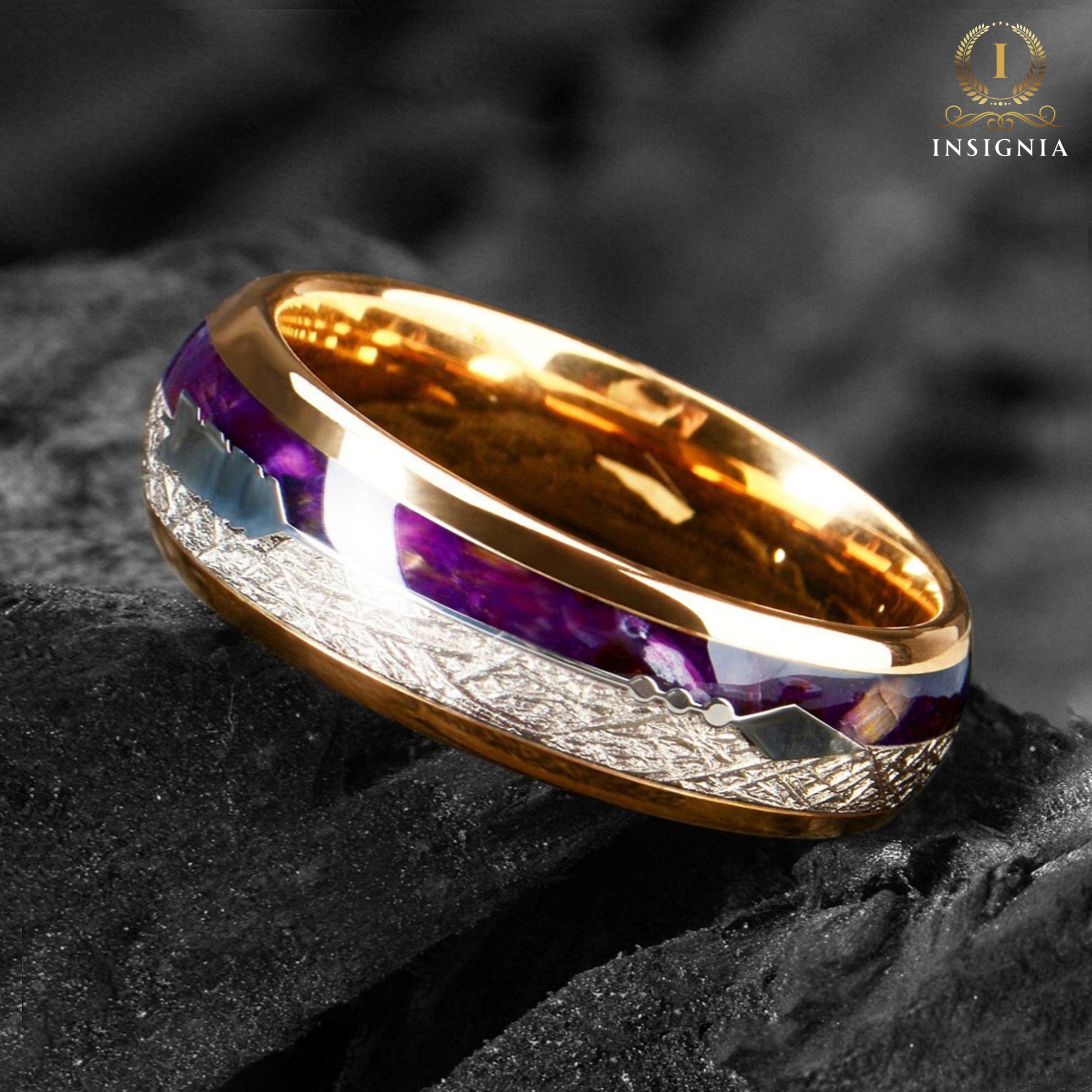 Men’s Wedding Rings Meteorite Angle View