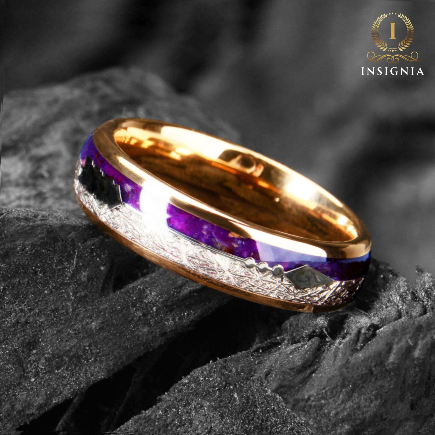 Men’s Wedding Rings Meteorite Close Up View