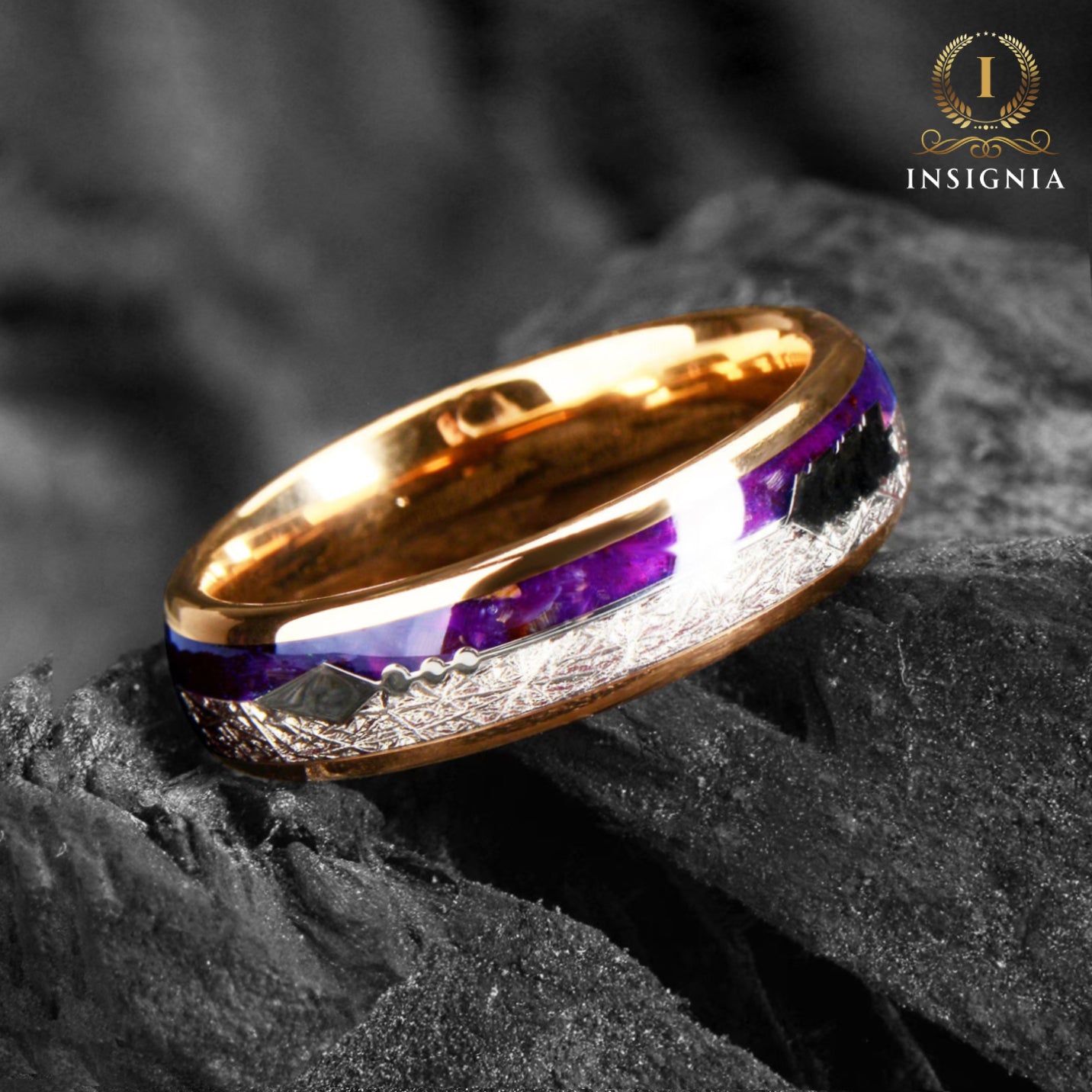 Men’s Wedding Rings Meteorite Horizontal View