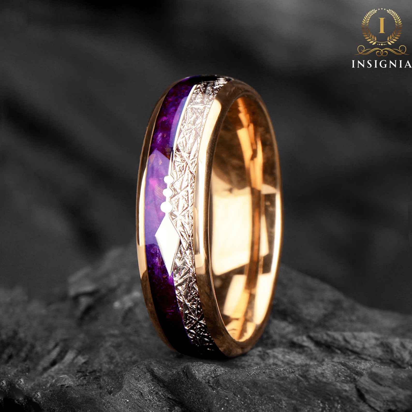 Men’s Wedding Rings Meteorite Profile View