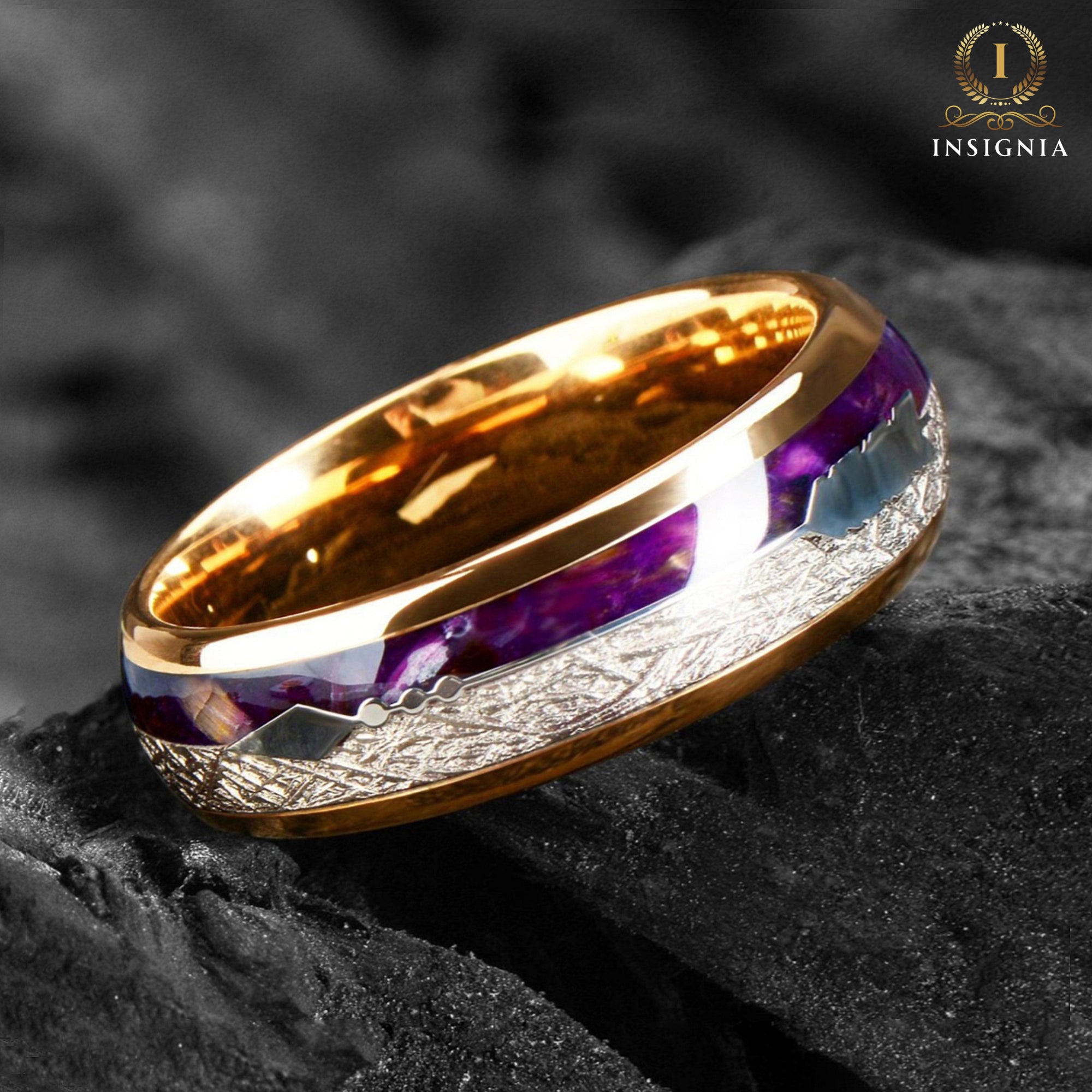 Men’s Wedding Rings Meteorite Side View