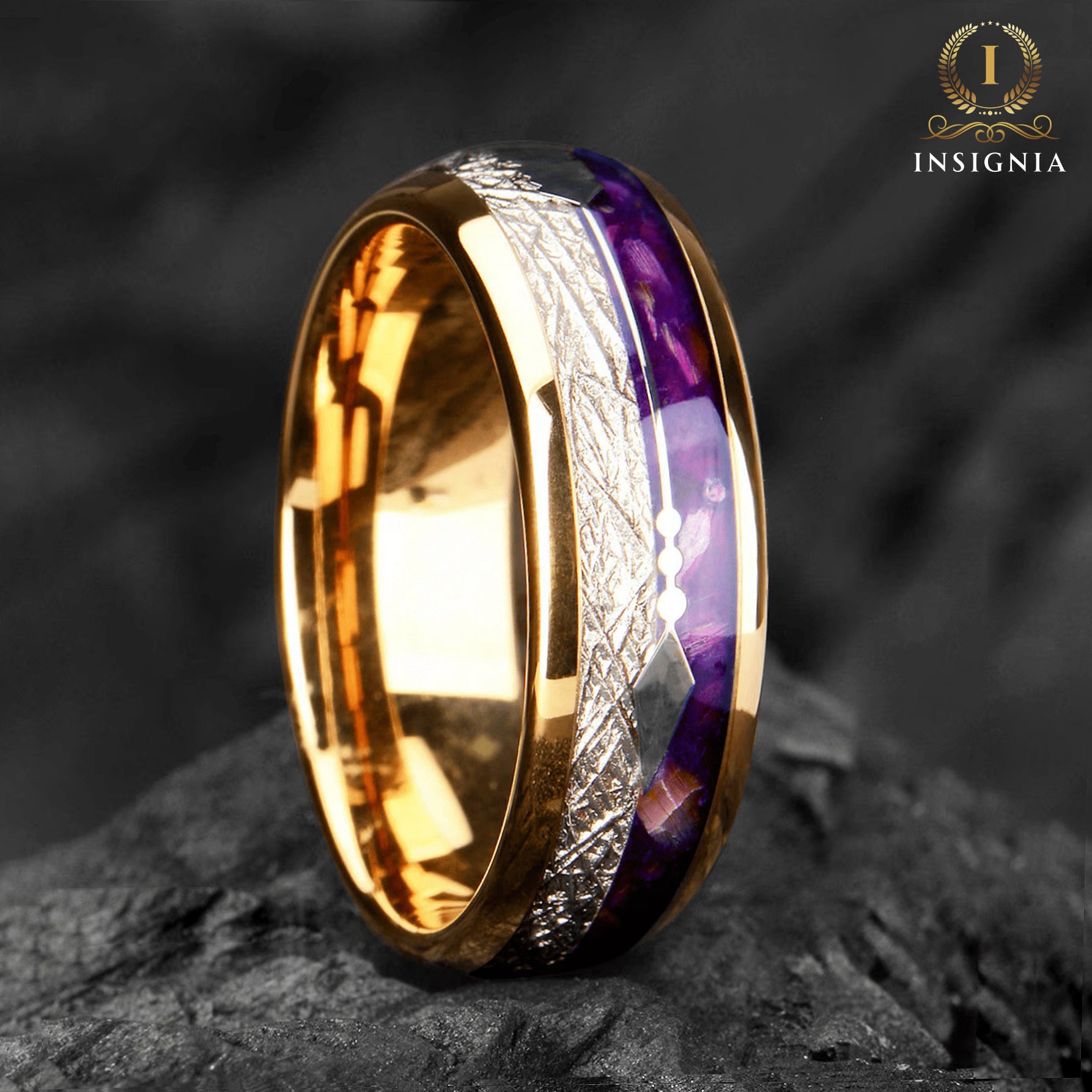 Men’s Wedding Rings Meteorite Top View