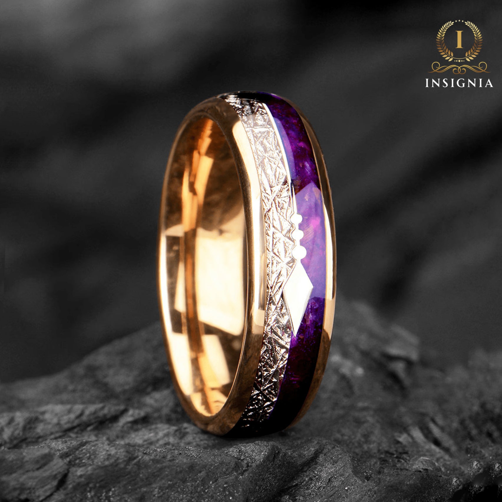 Men’s Wedding Rings Meteorite Vertical View